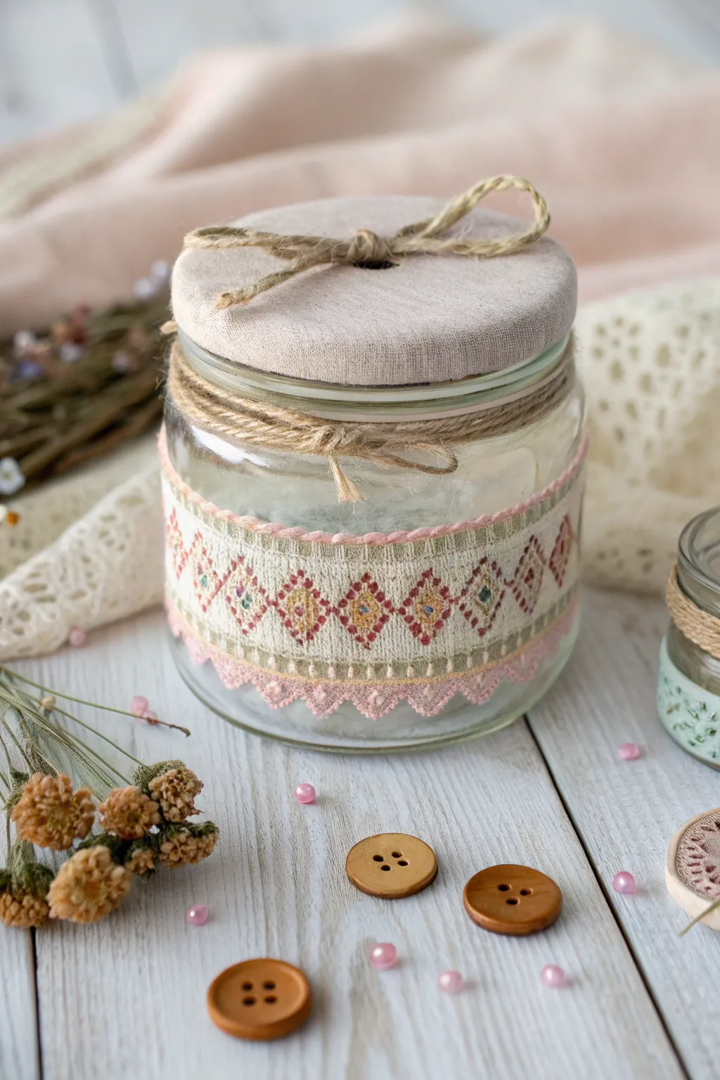 Transform everyday glass jars into charming storage with a touch of boho flair.