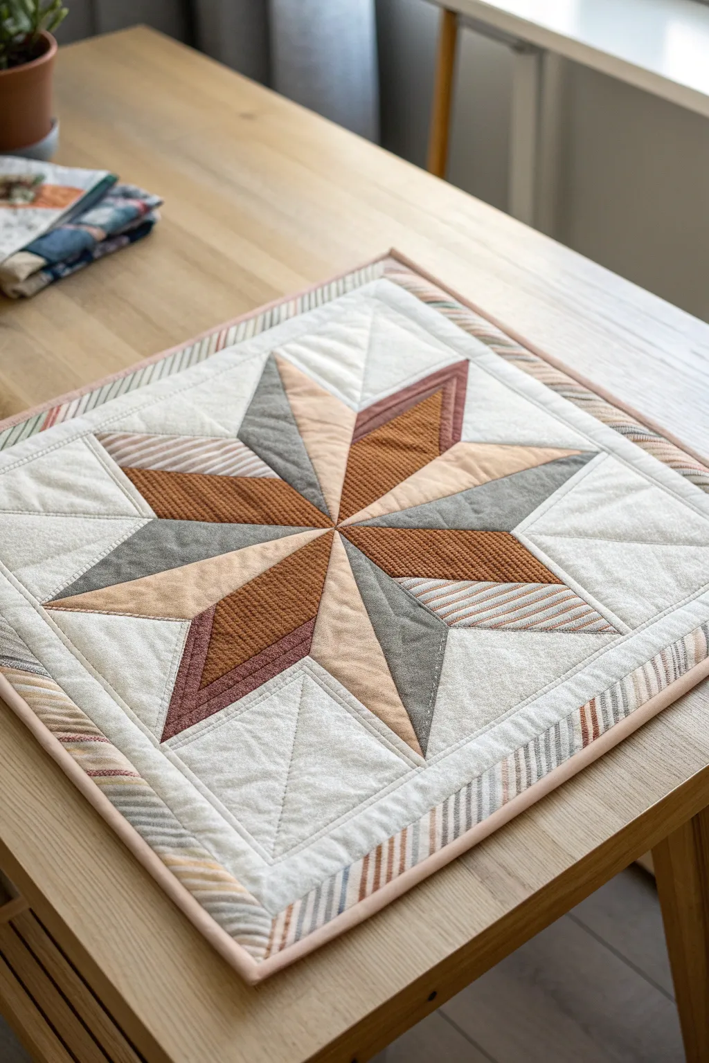 Embrace minimalism with striking straight-line quilting for your star blocks. Simplicity meets style in every stitch.