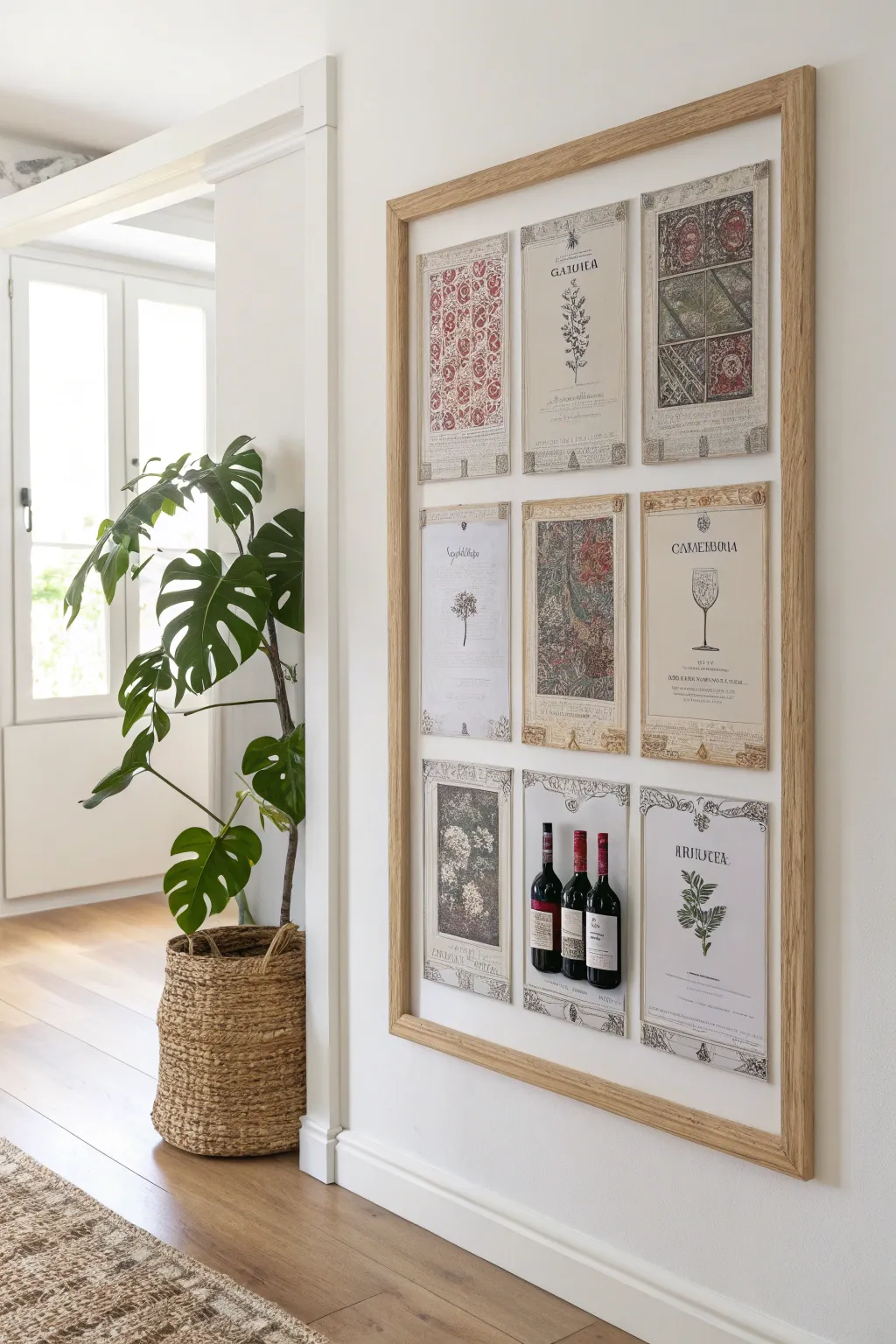 Celebrate cherished wine moments with a French wine label collage, a perfect blend of minimalism and Boho chic.