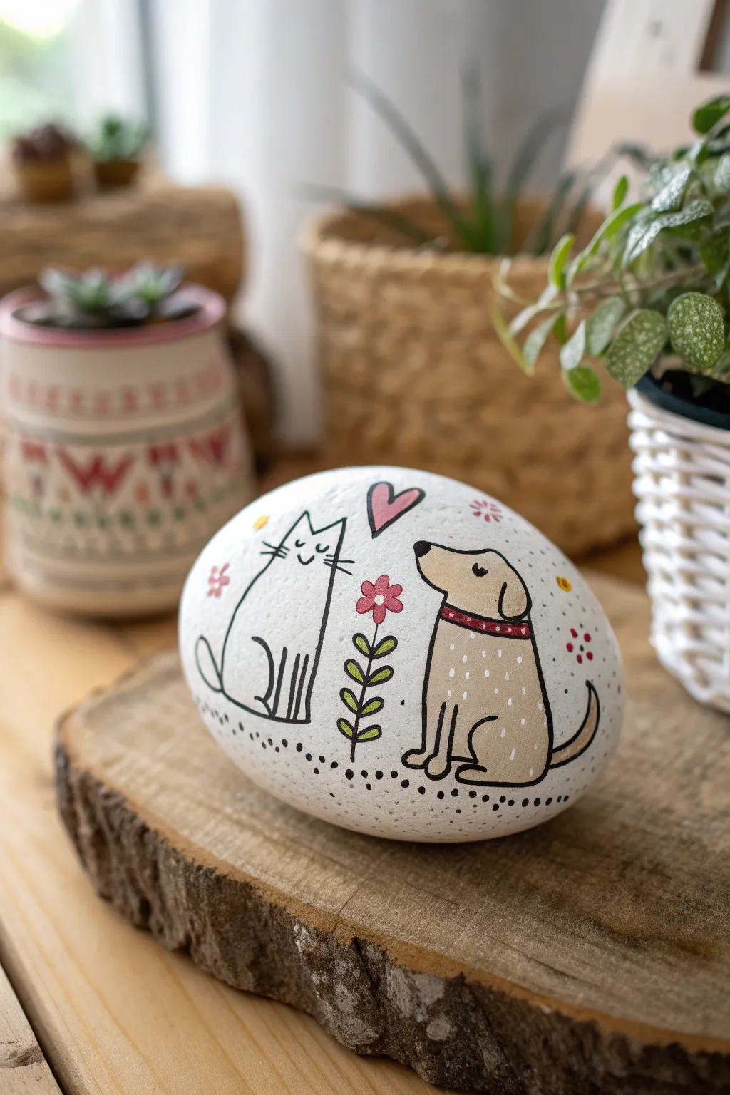 Celebrate friendship with charming animal companions painted on a rock, where simplicity meets heartfelt artistry.