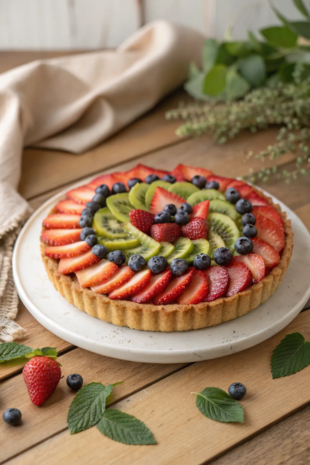 Indulge in the art of simplicity with this stunning layered fruit mosaic tart.