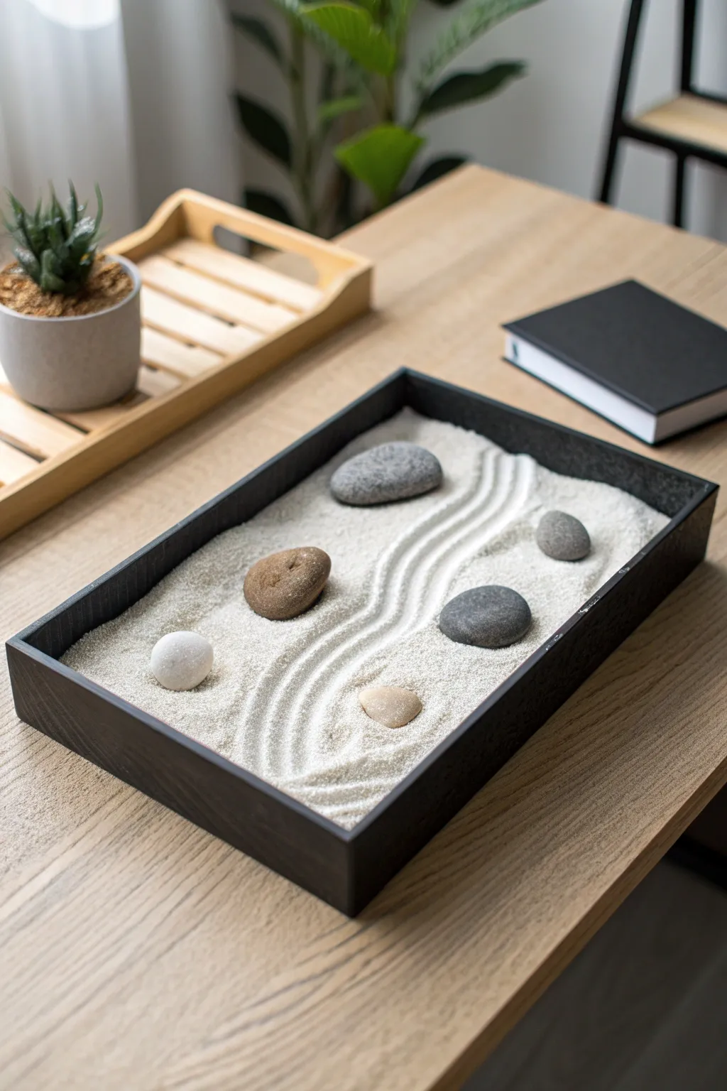 Create your own oasis of calm with a minimalist zen garden—perfect for a peaceful desk accessory.