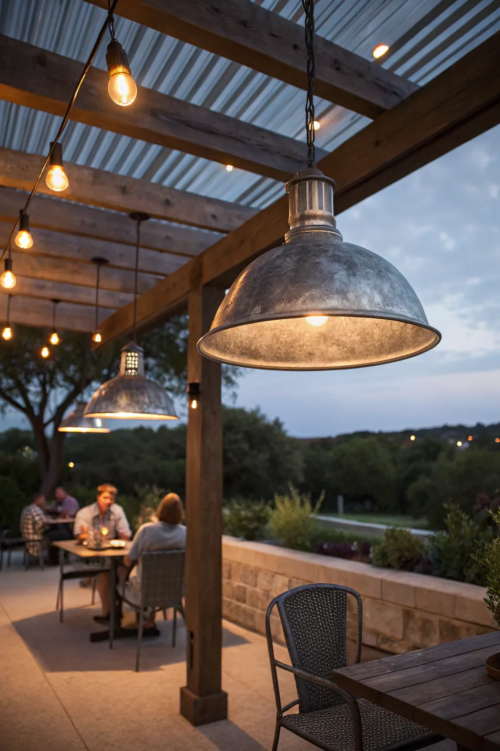 Illuminate your outdoor space with galvanized lighting.