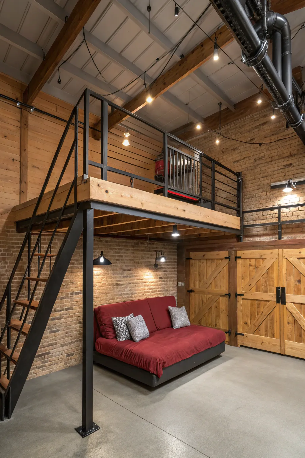 Transform your garage mezzanine into a cozy guest retreat with bold design and craftsmanship.