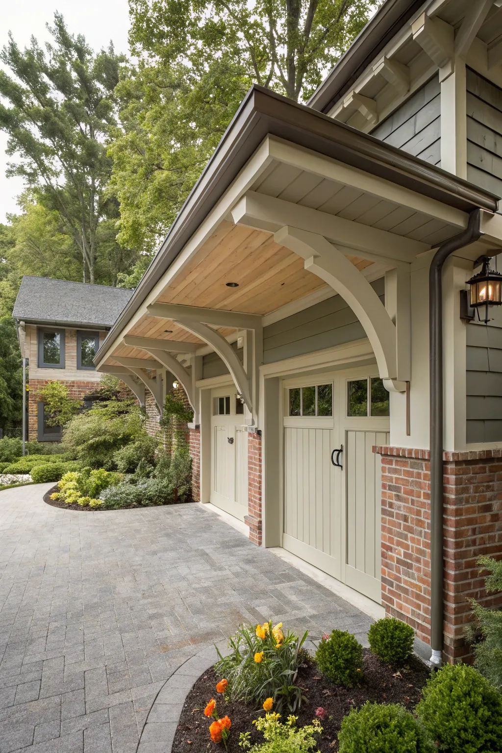 Achieve seamless style with a neutral-toned garage overhang that exudes craftsmanship and sophistication.