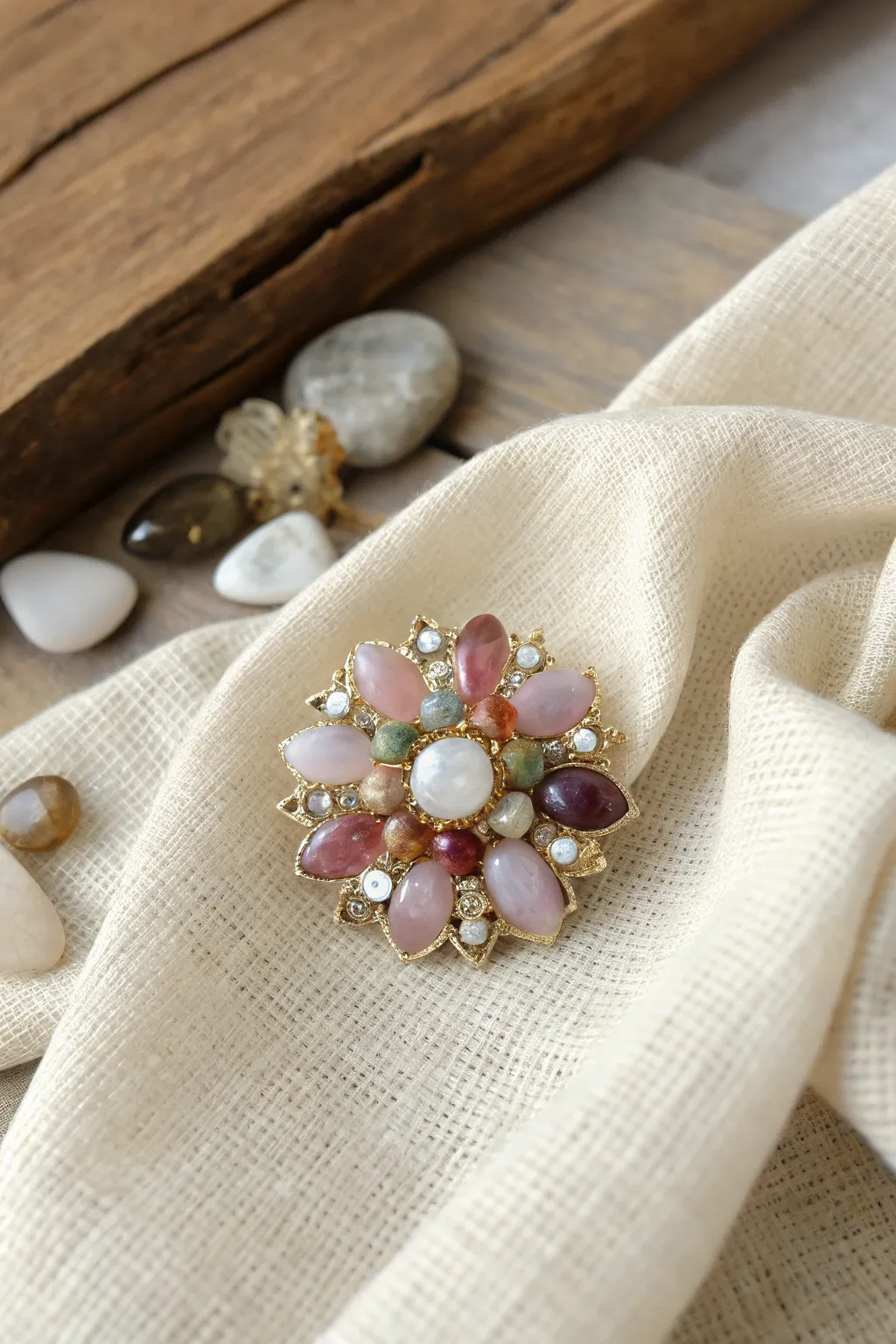Add a touch of vintage sparkle with a handcrafted gemstone chip brooch, perfect for elevating your favorite denim jacket or cozy scarf.