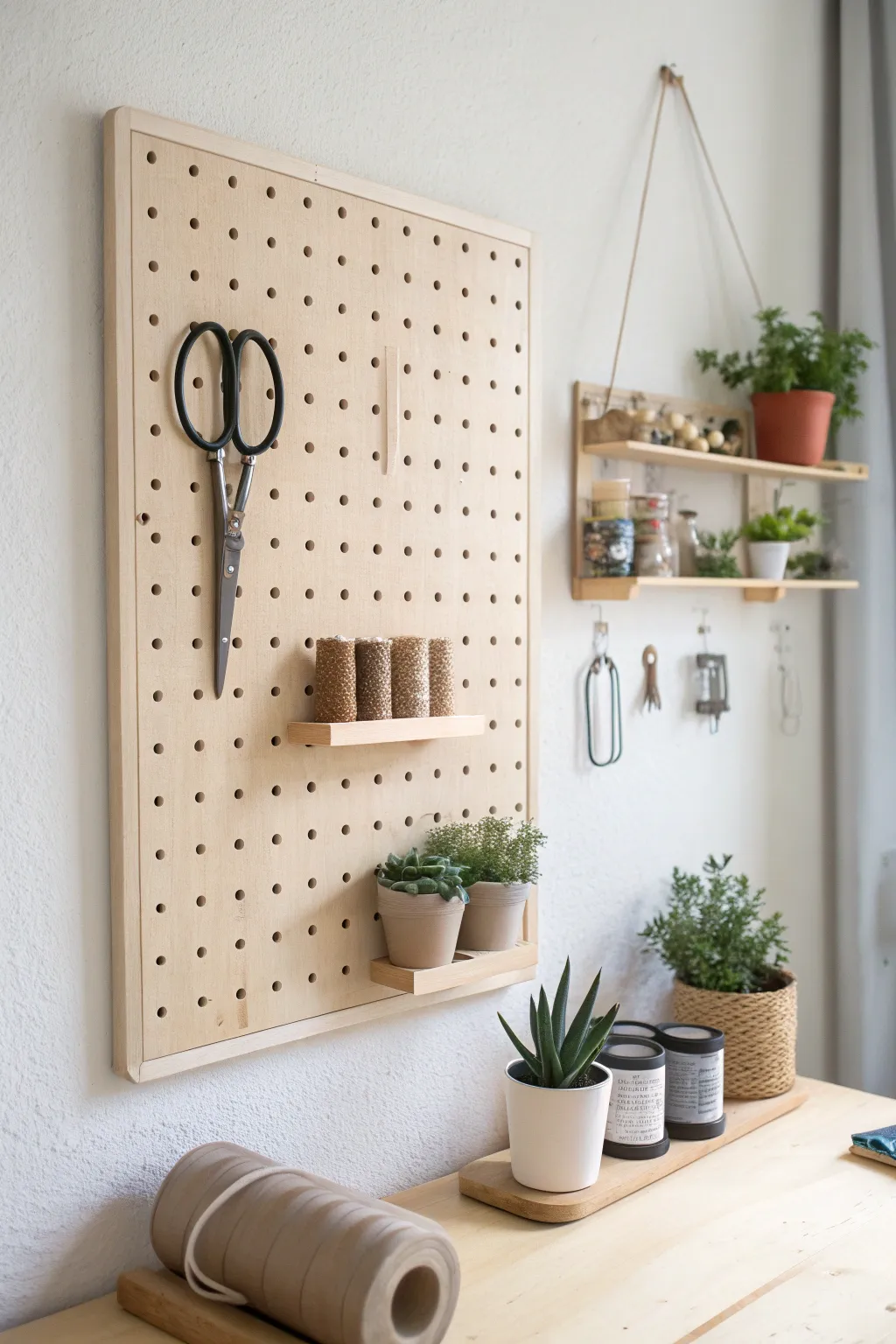 Elevate your craft room with this chic and minimalist pegboard that marries function with style.