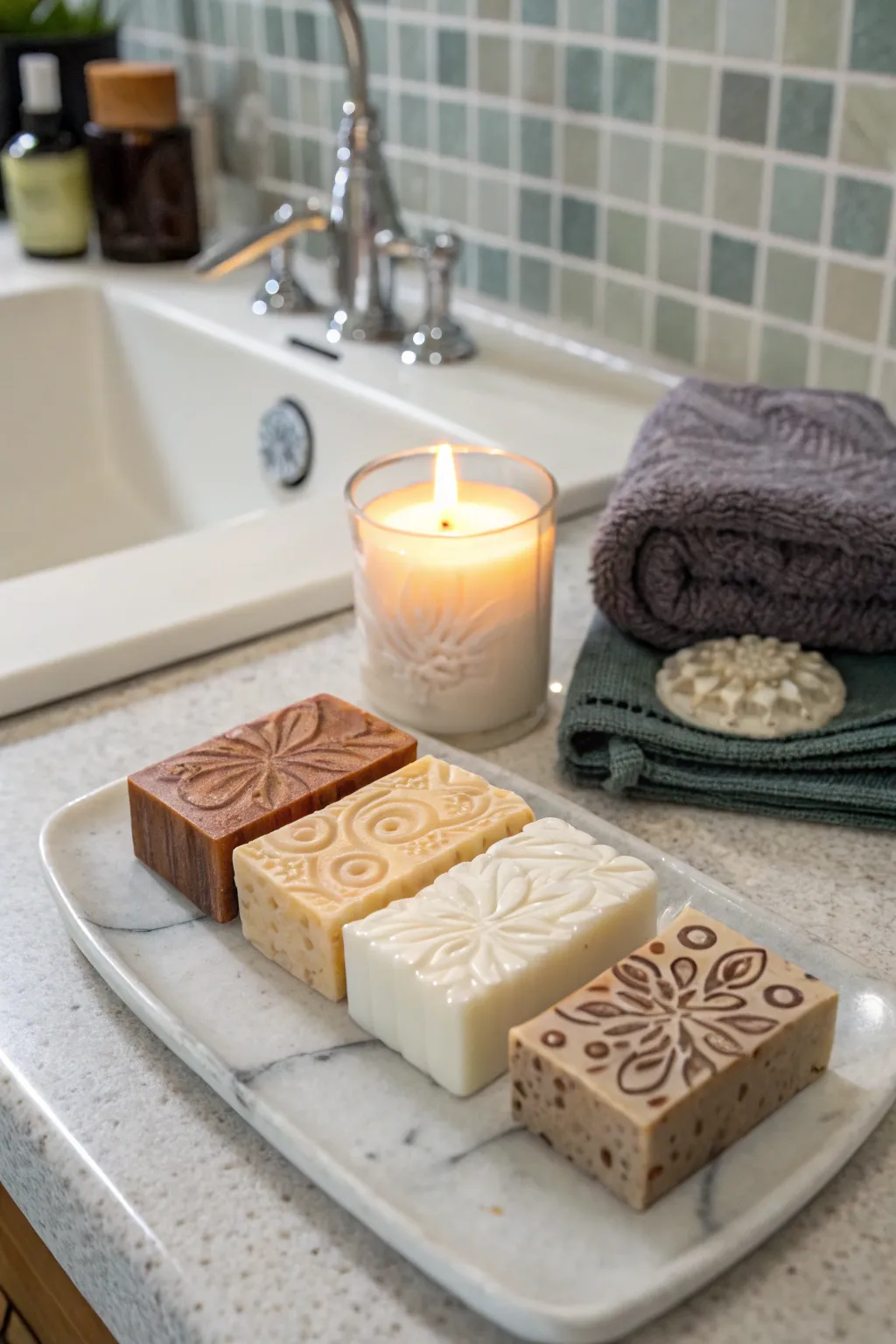 Artisanal soaps add a luxurious touch to a candle gift.
