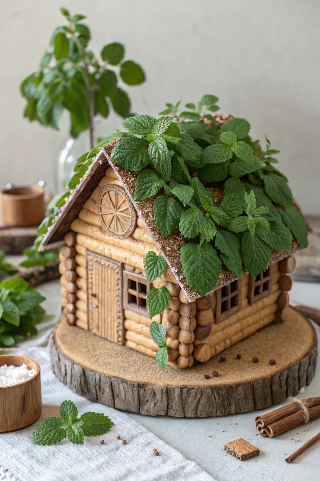 Discover the art of sustainability with this eco-friendly gingerbread house design, where natural beauty meets craftsmanship.