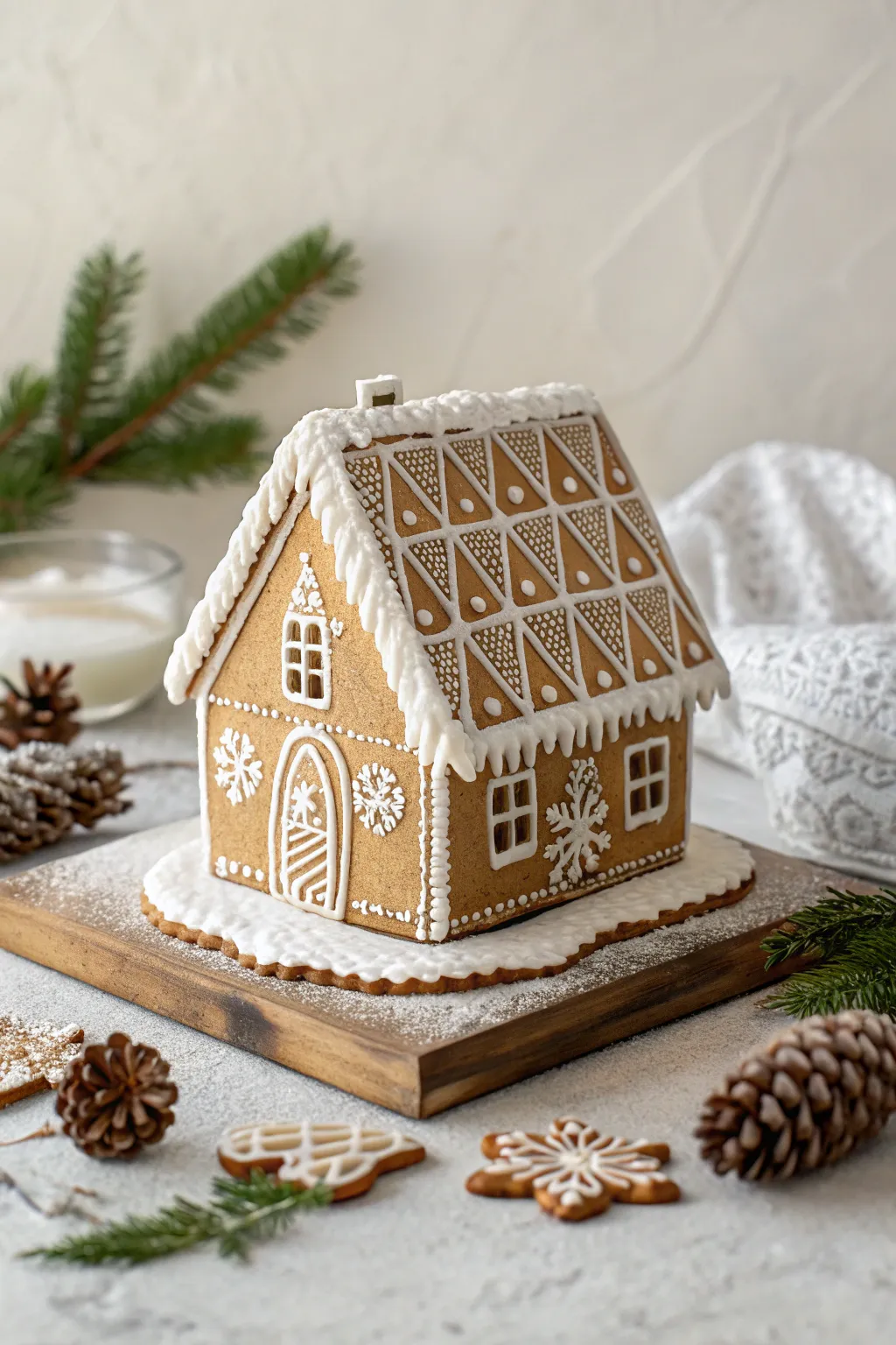 Discover the elegance of a minimalist gingerbread chalet, where simplicity meets sophistication.