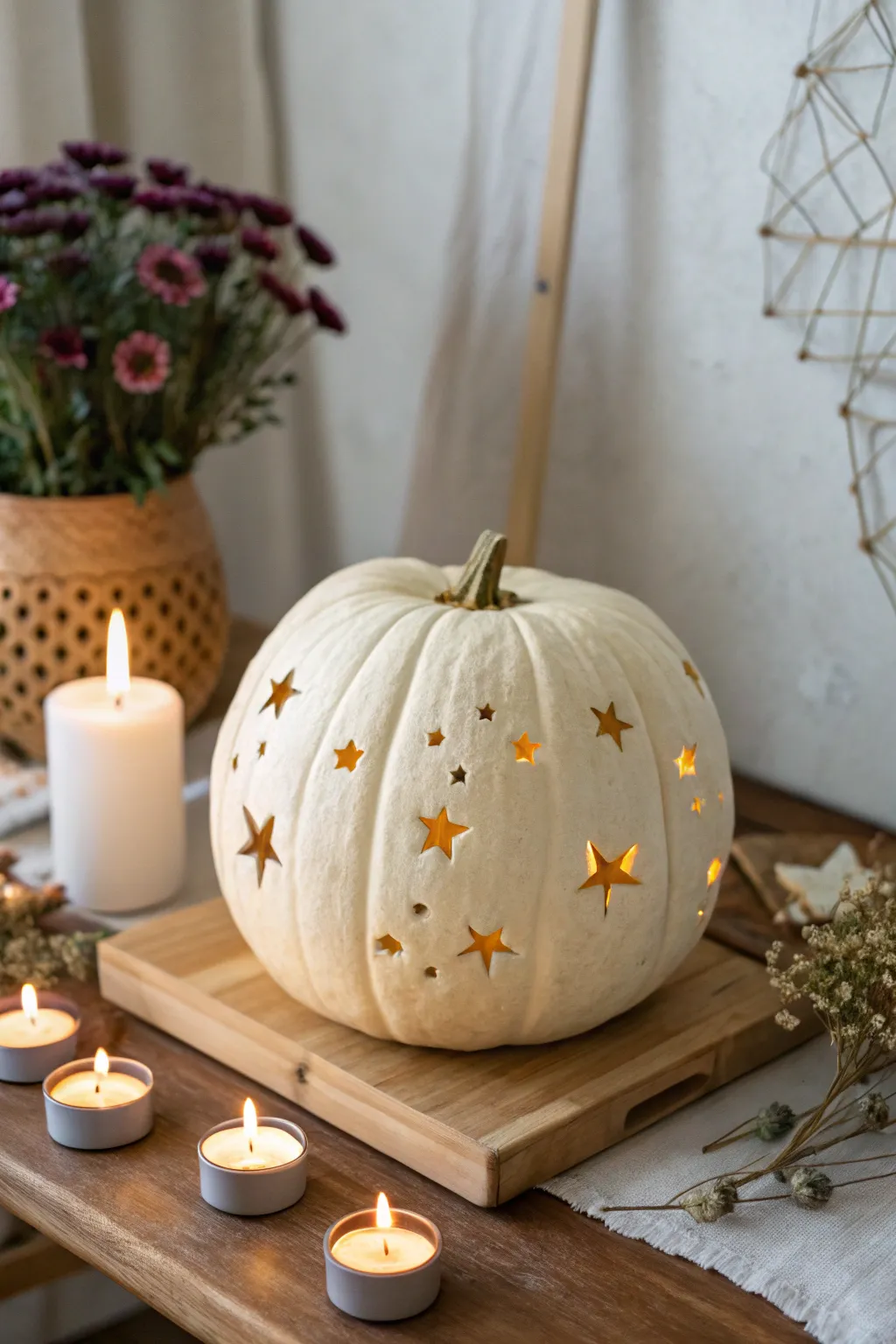 Bring the night sky to your doorstep with this elegant starry pumpkin design.