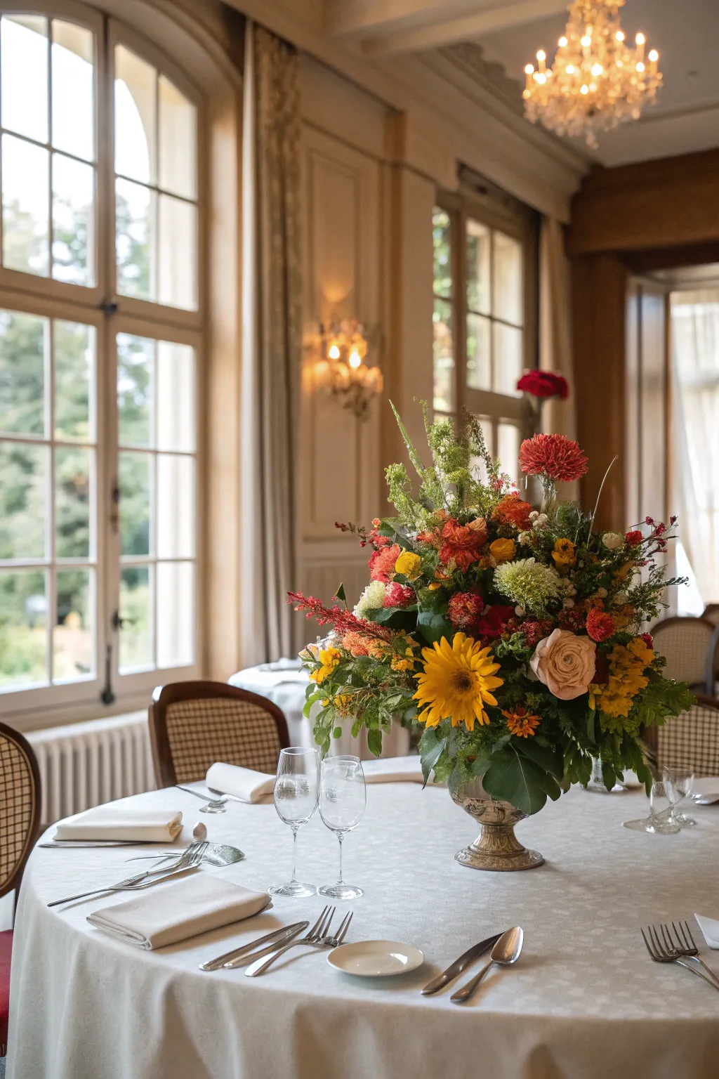 Floral arrangements add freshness and color.