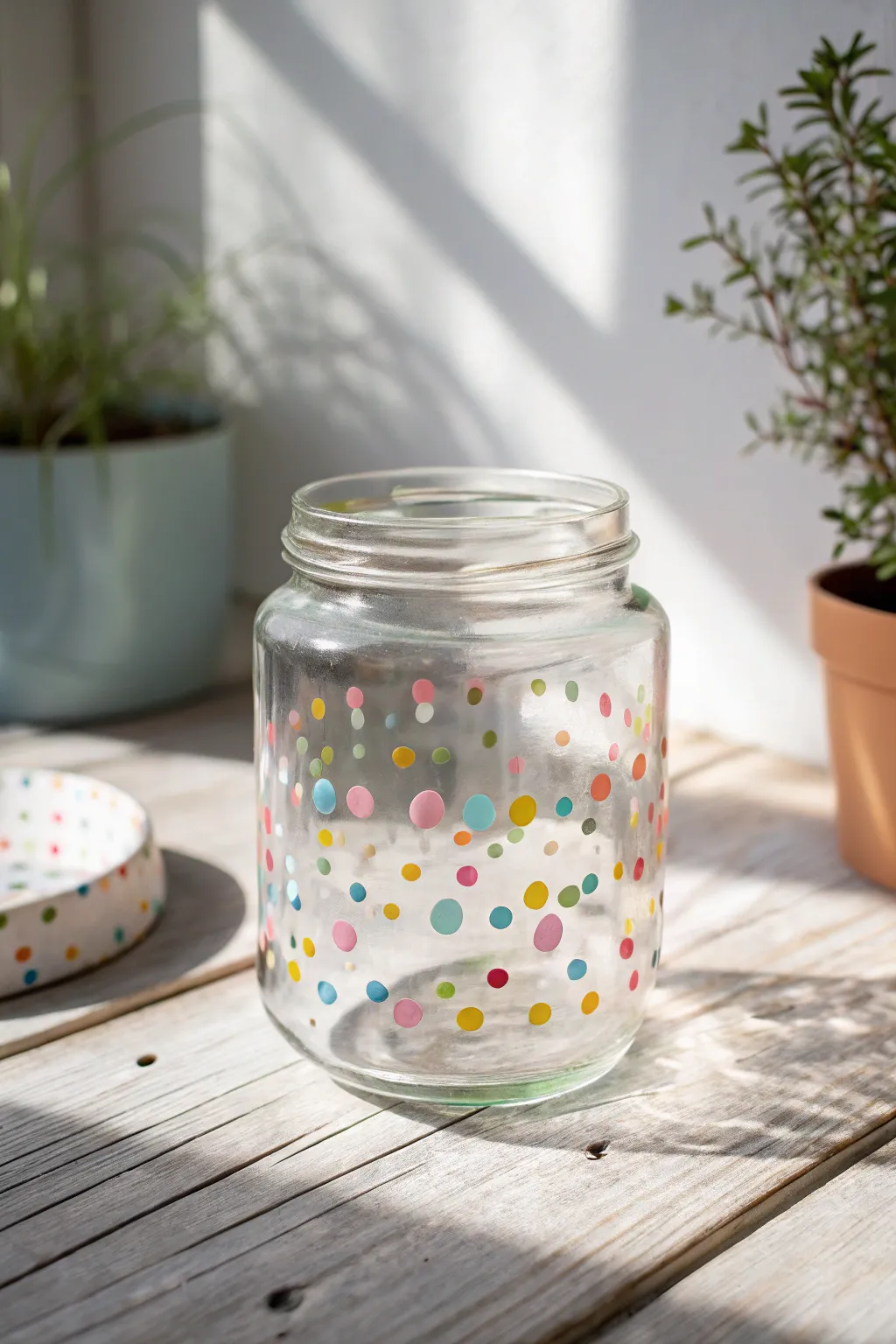 Celebrate simplicity with a burst of colorful confetti on your glass decor.