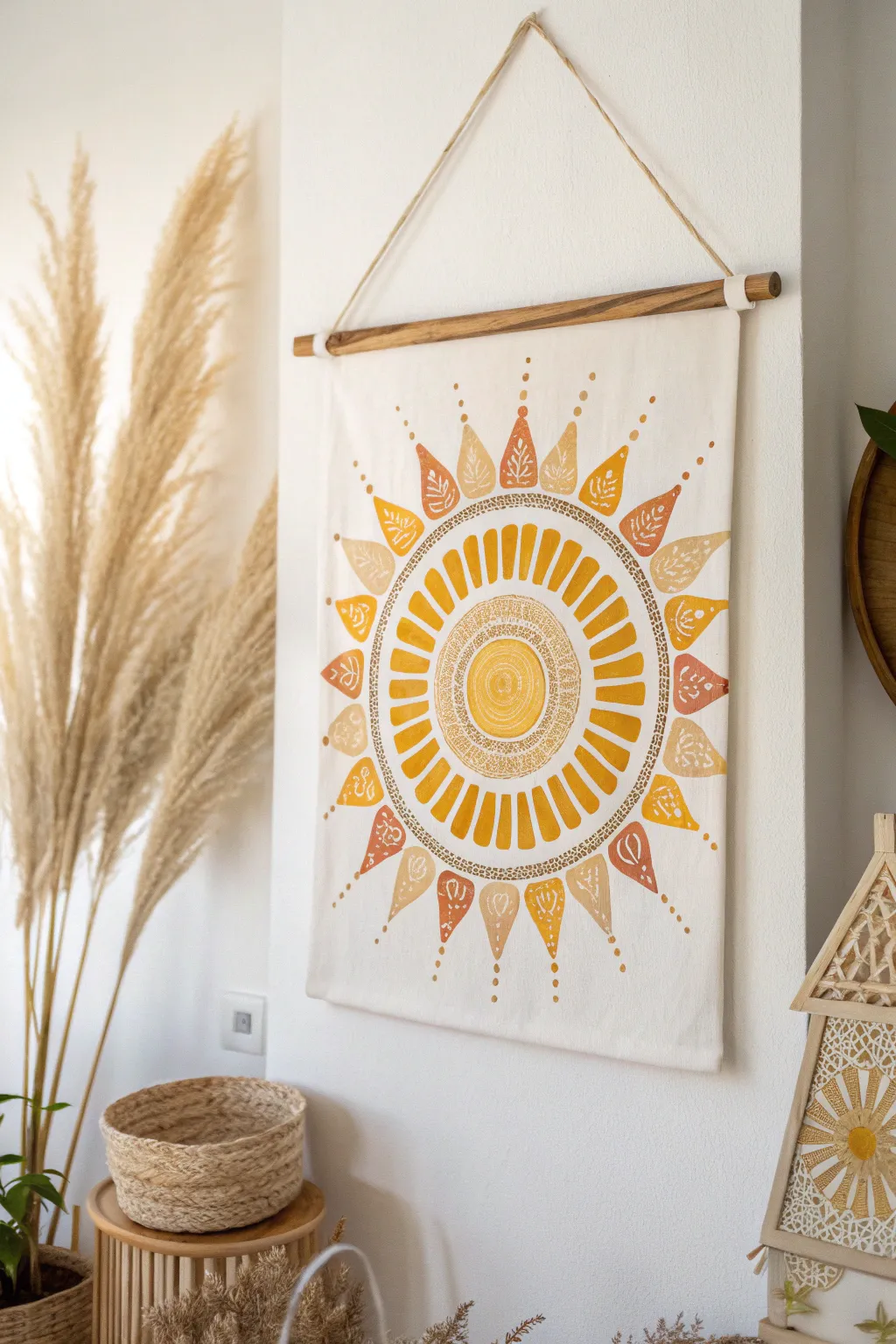 Bring a touch of sunshine into your home with this handcrafted sunburst canvas—where simplicity meets natural beauty.