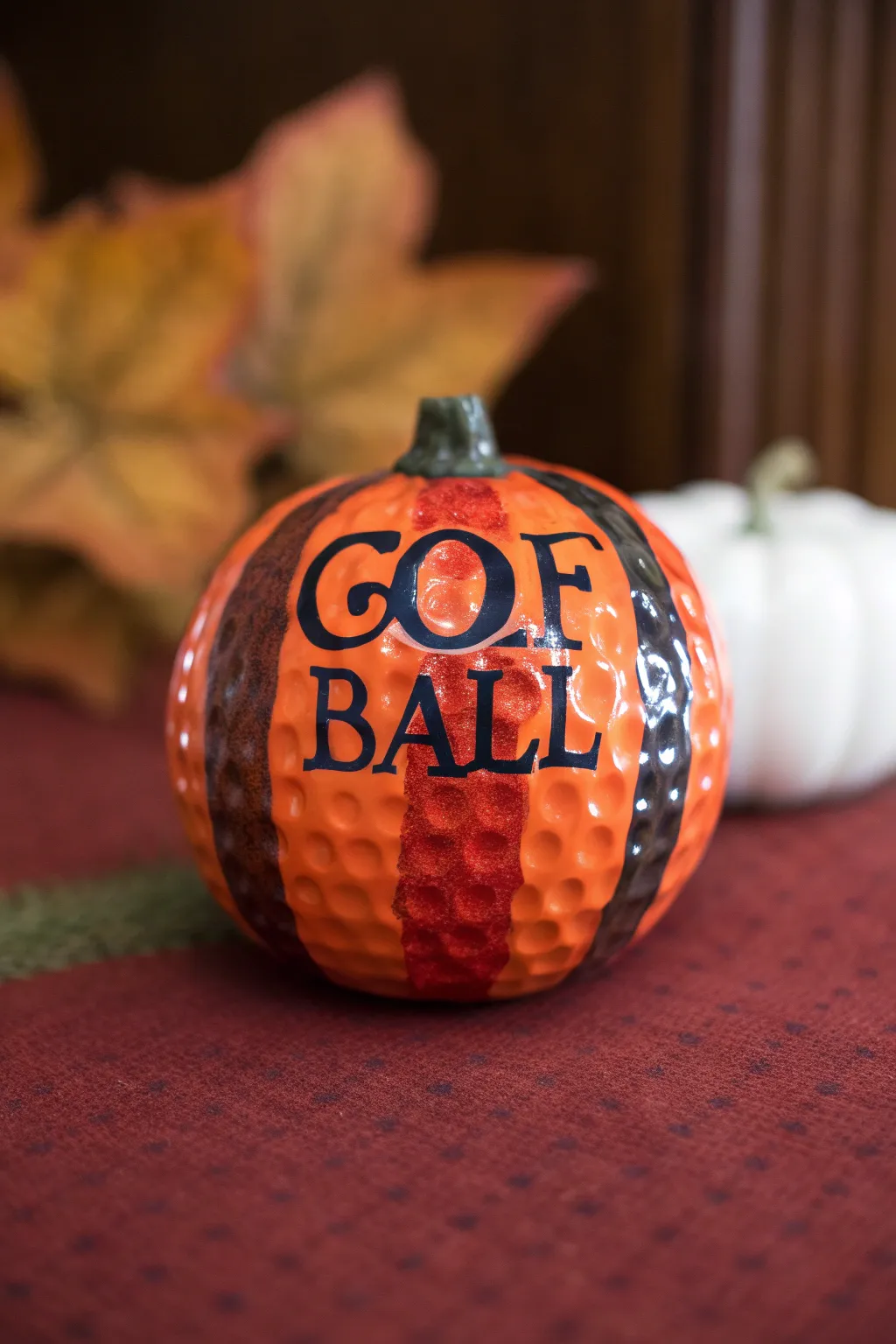Elevate your autumn table setting with monogrammed golf ball pumpkins, where craftsmanship meets seasonal charm.