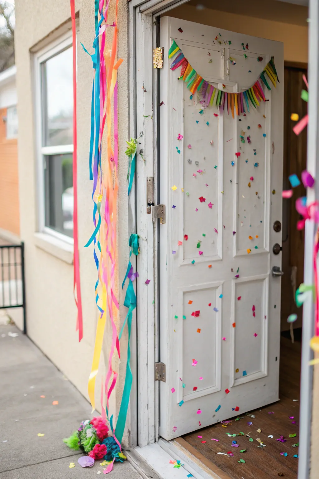 A vibrant confetti explosion on the door.