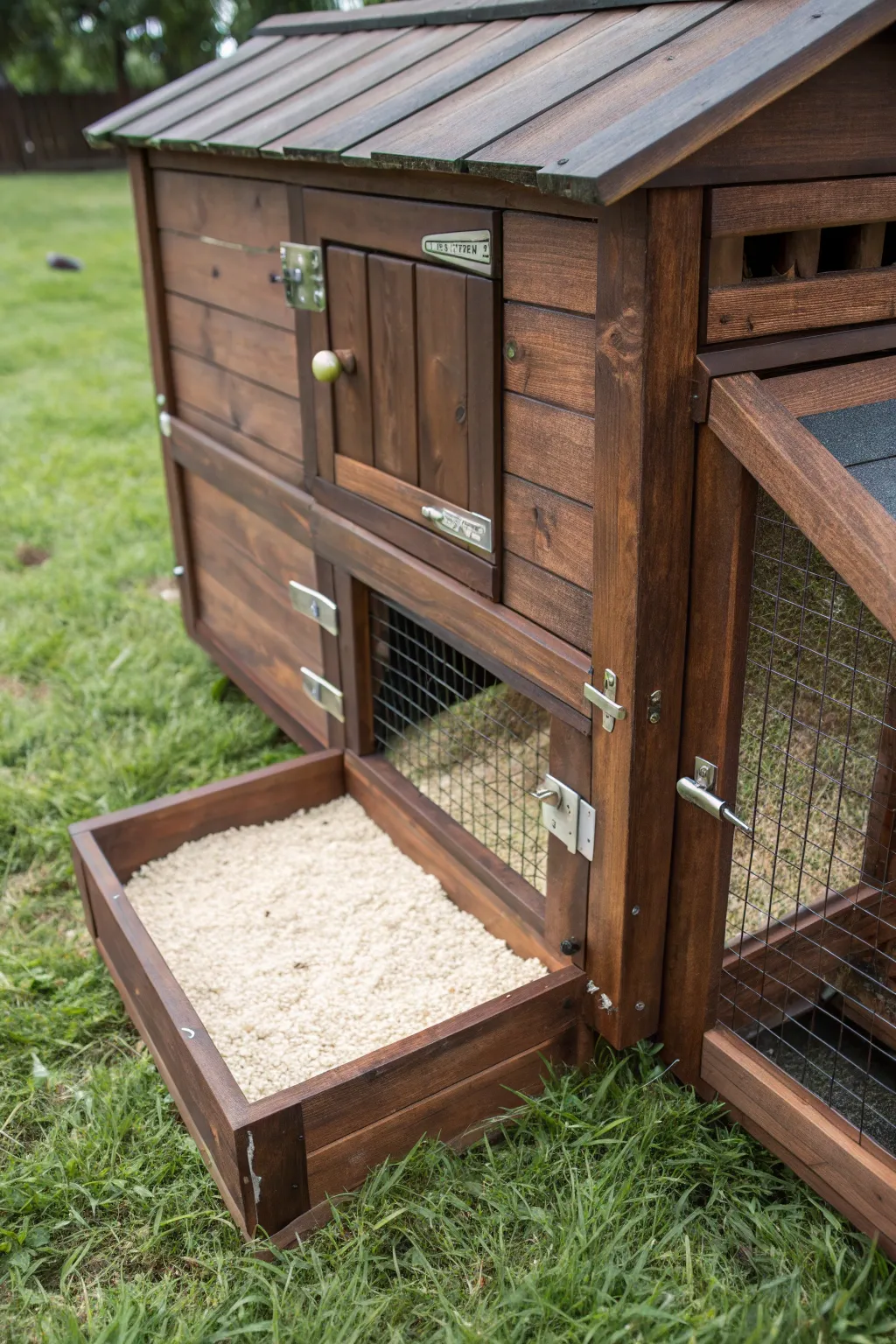 Enhance your guinea hen's habitat with a stunning coop design featuring an integrated dust bath for ultimate hygiene and happiness.