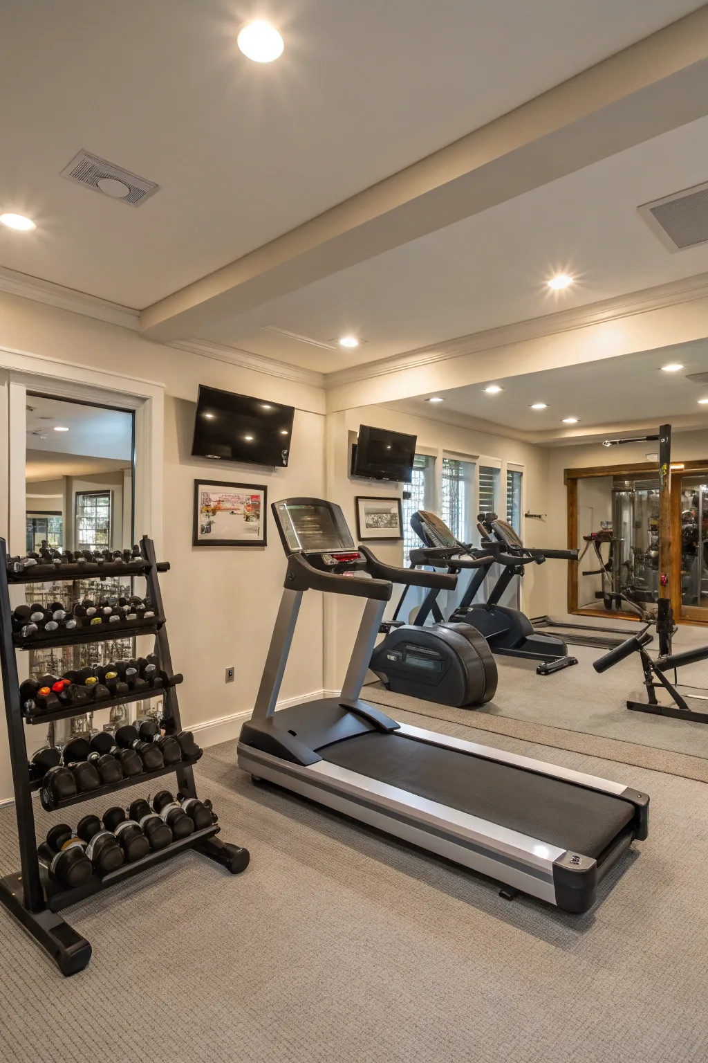 Adjustable lighting sets the perfect mood for any workout.