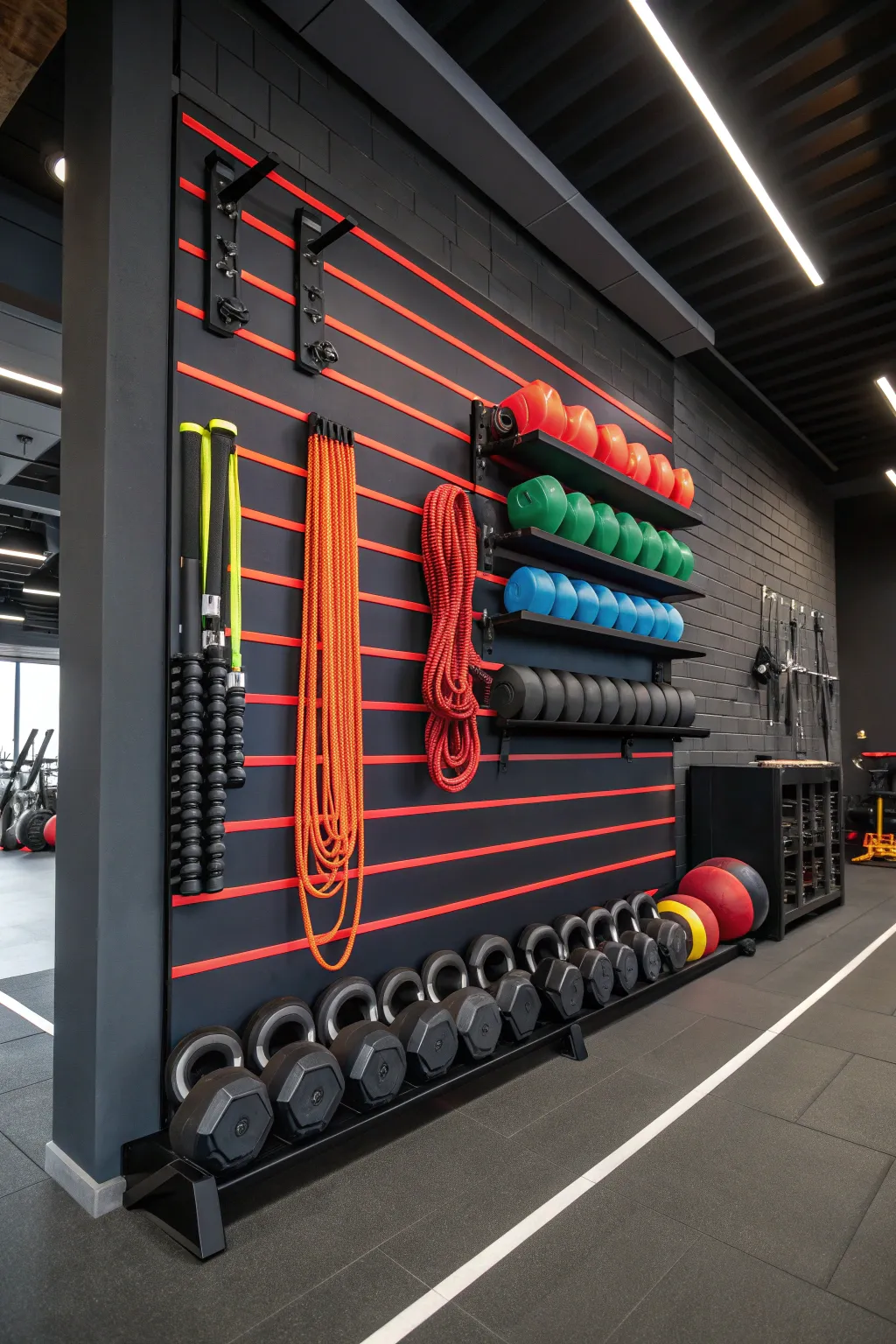 Elevate your gym organization with versatile slatwall panels—where style meets functionality.