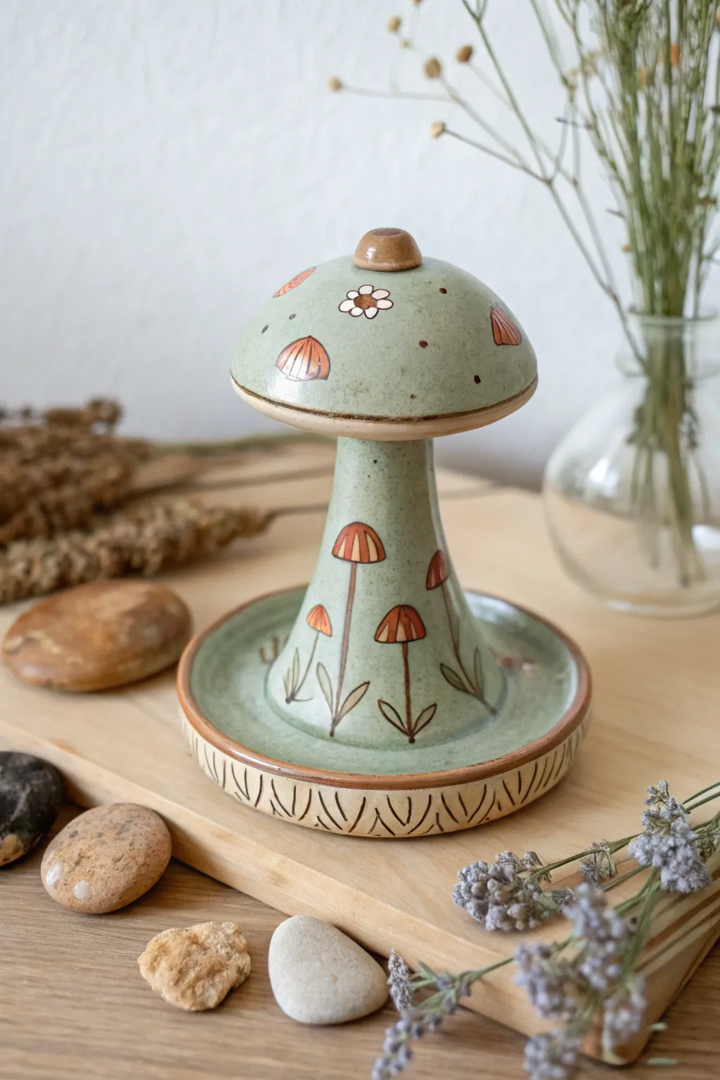 Elevate your space with a charming mushroom incense holder, where simplicity meets natural beauty.