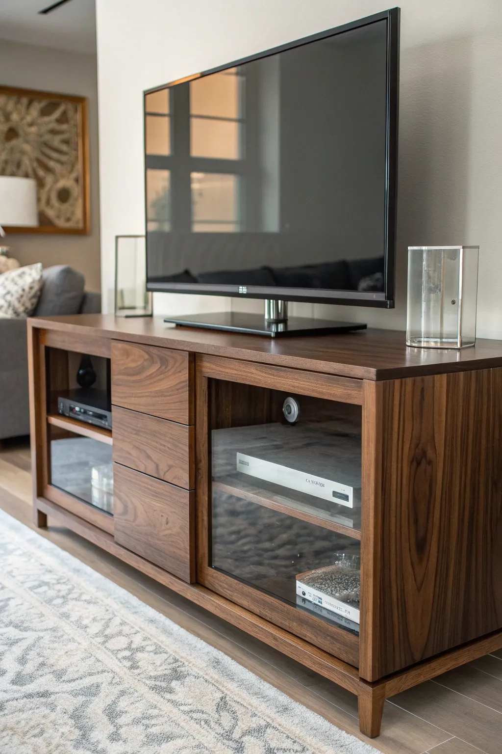 Elevate your space with the perfect blend of glass and wood elegance.