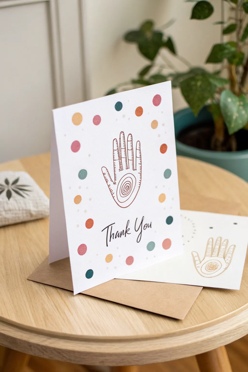 Add a splash of joy with this delightful polka dot handprint card, perfect for expressing gratitude with a touch of whimsy.