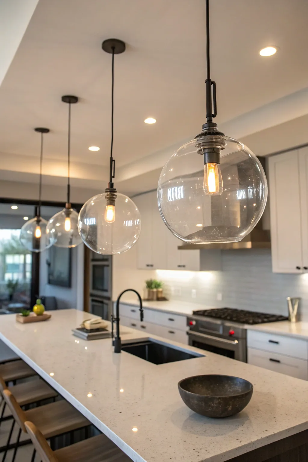 Modern elegance with globe pendant lights.