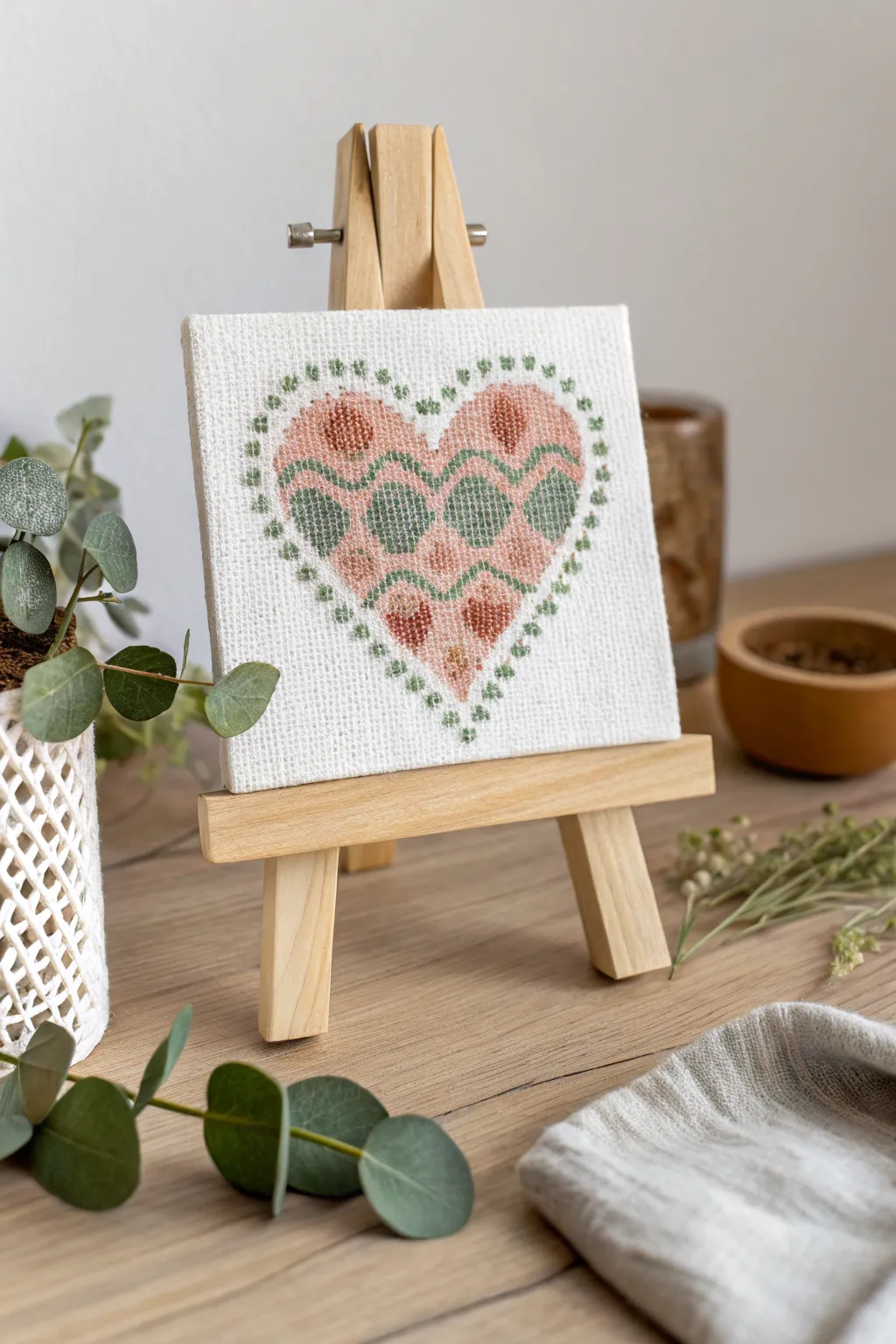 Blend tradition and modernity with a cross-stitch heart canvas—where simplicity meets craftsmanship.