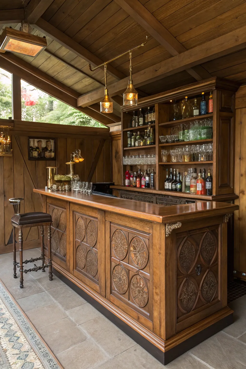 Transform your hobby shed into a sophisticated retreat with a stunning home bar setup!