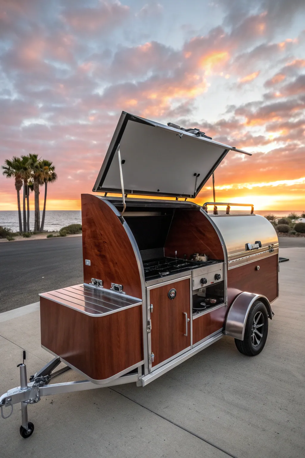Master the art of grilling on the go with this sleek, compact BBQ trailer—where craftsmanship meets convenience.