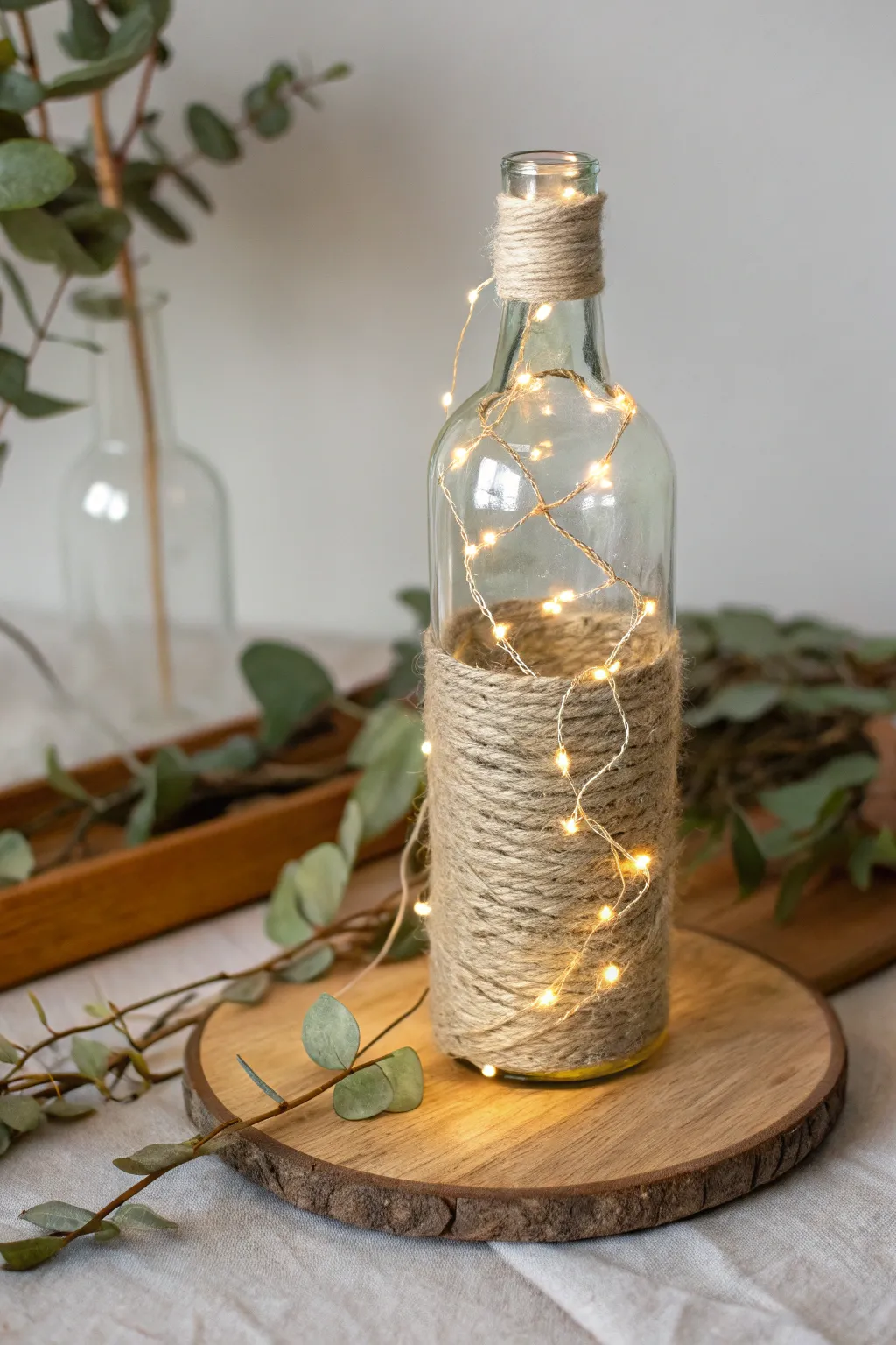 Illuminate your space with this charming, nature-inspired bottle light—a perfect blend of rustic and minimalist elegance.