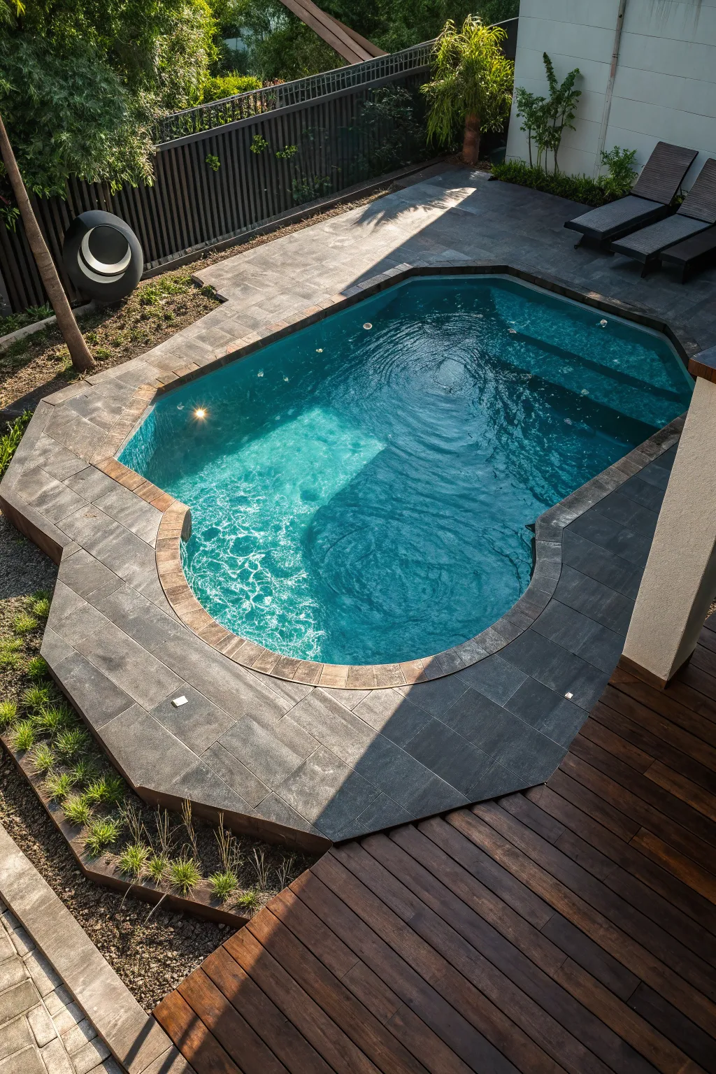 Dive into distinction with this uniquely shaped pool that blends creativity with craftsmanship.