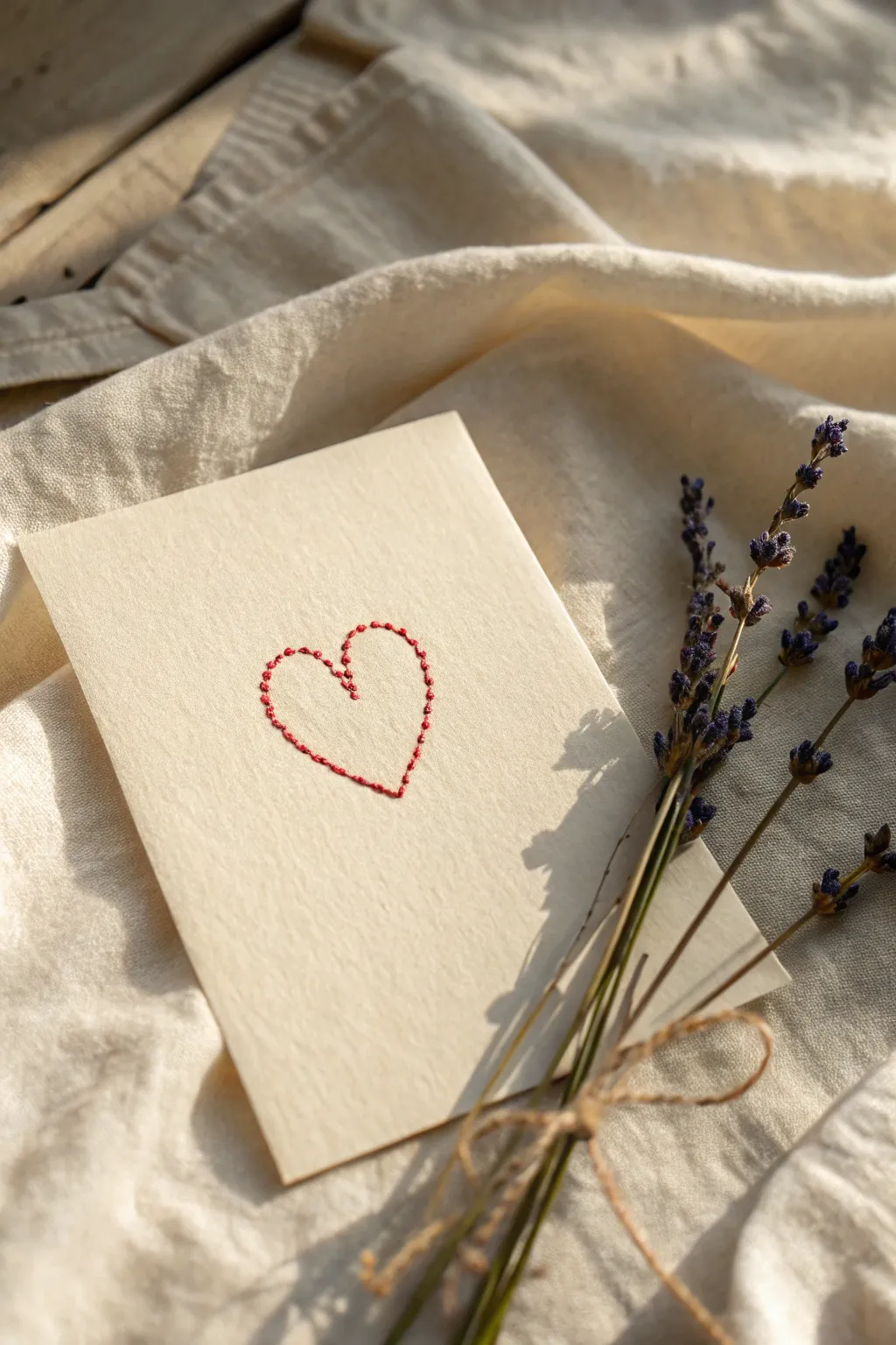Crafted with Love: A Minimalist Valentine's Card with a Touch of Embroidery.