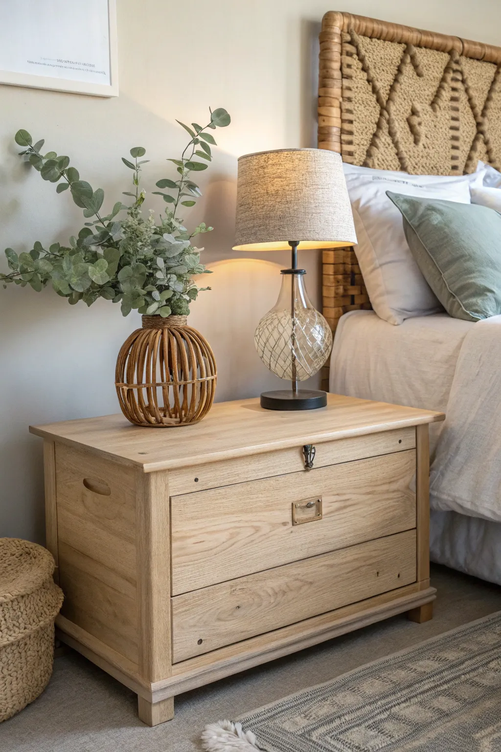 Transform your bedroom with a touch of elegance: a hope chest turned stylish nightstand.
