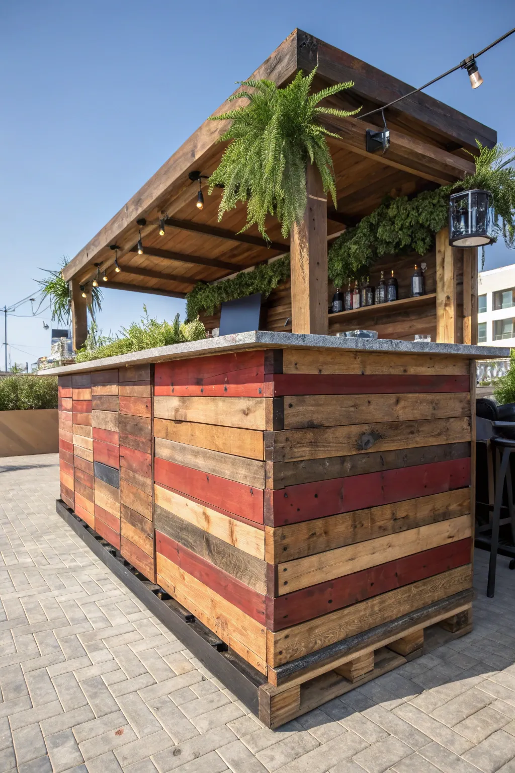 Transform wooden pallets into a stunning rustic bar that blends simplicity with style. #Craftsmanship #UpcycledElegance