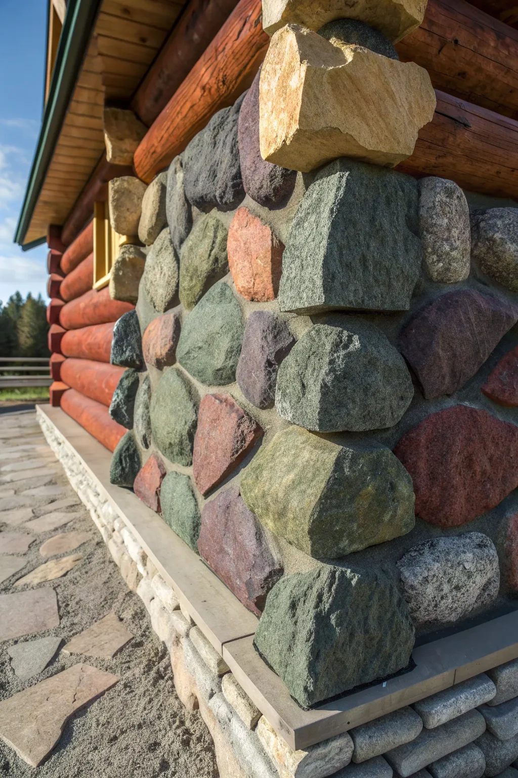 Embrace the timeless charm of a natural stone base for your log cabin foundation.
