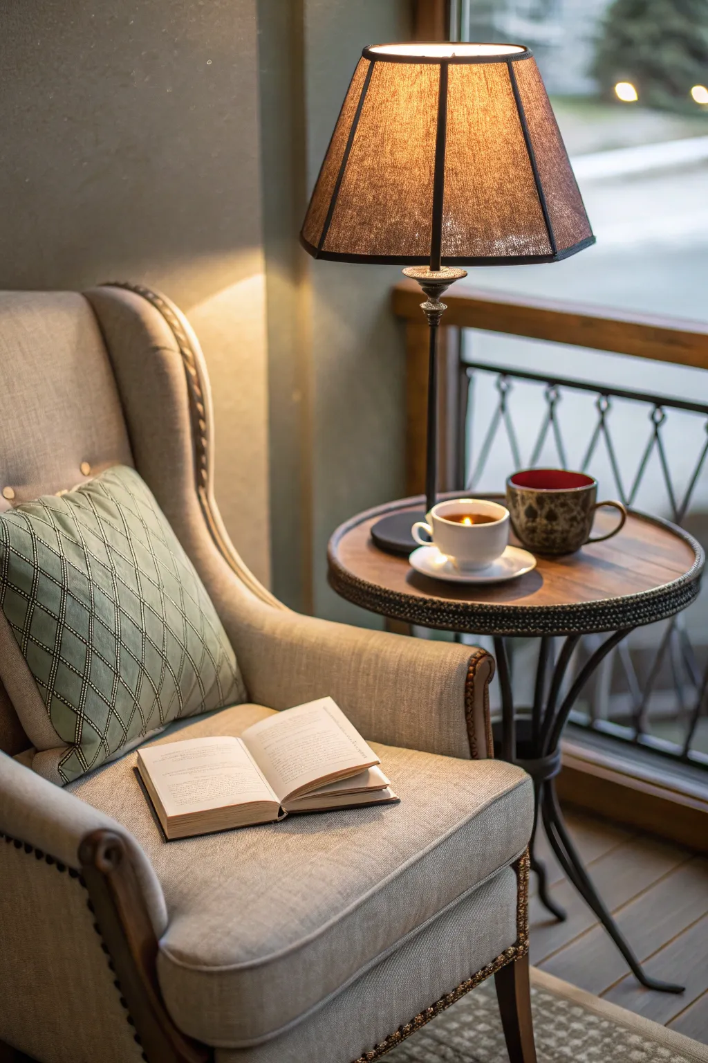 A cozy nook invites relaxation and comfort.