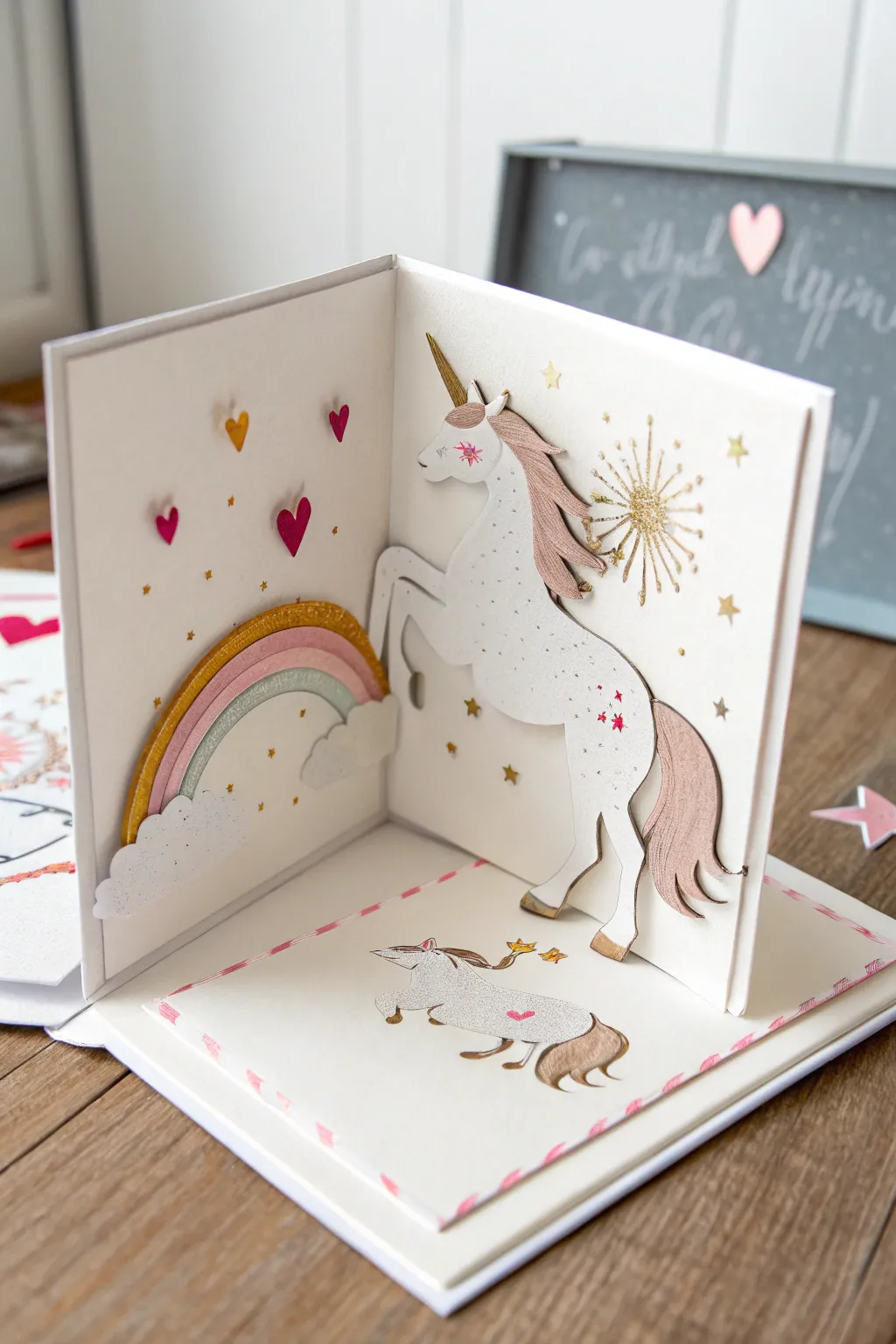 Unleash the magic with this enchanting pop-up unicorn card, a perfect blend of minimalist elegance and whimsical charm.