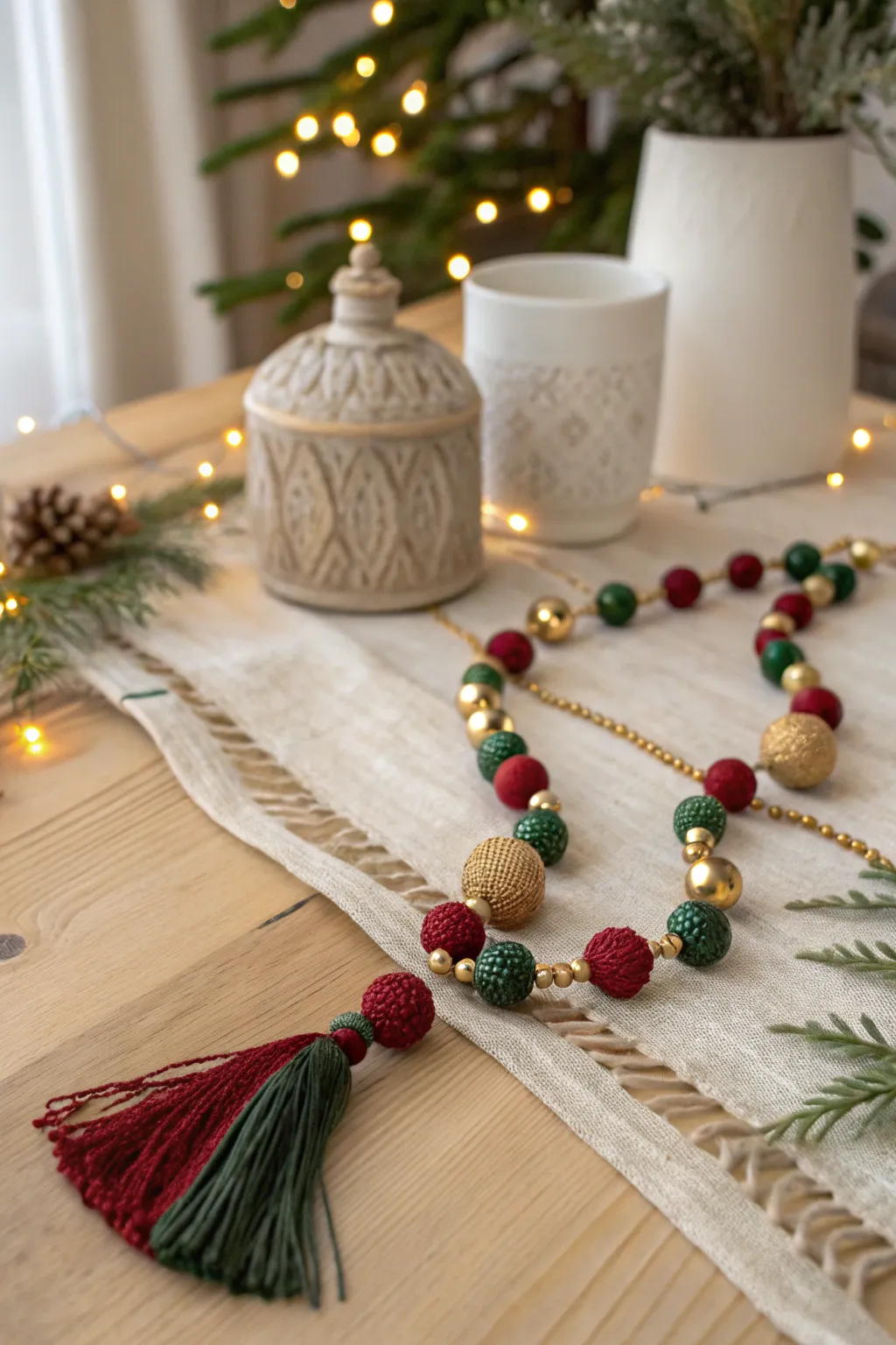 Infuse your space with festive charm through the elegance of a handcrafted beaded garland.
