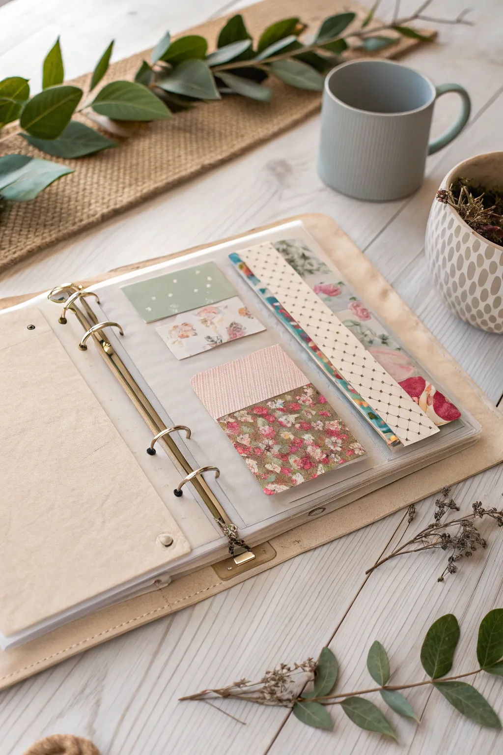 Effortlessly organize your creative chaos with clear sleeves and a touch of style. #ScrapbookOrganization #MinimalistBoho