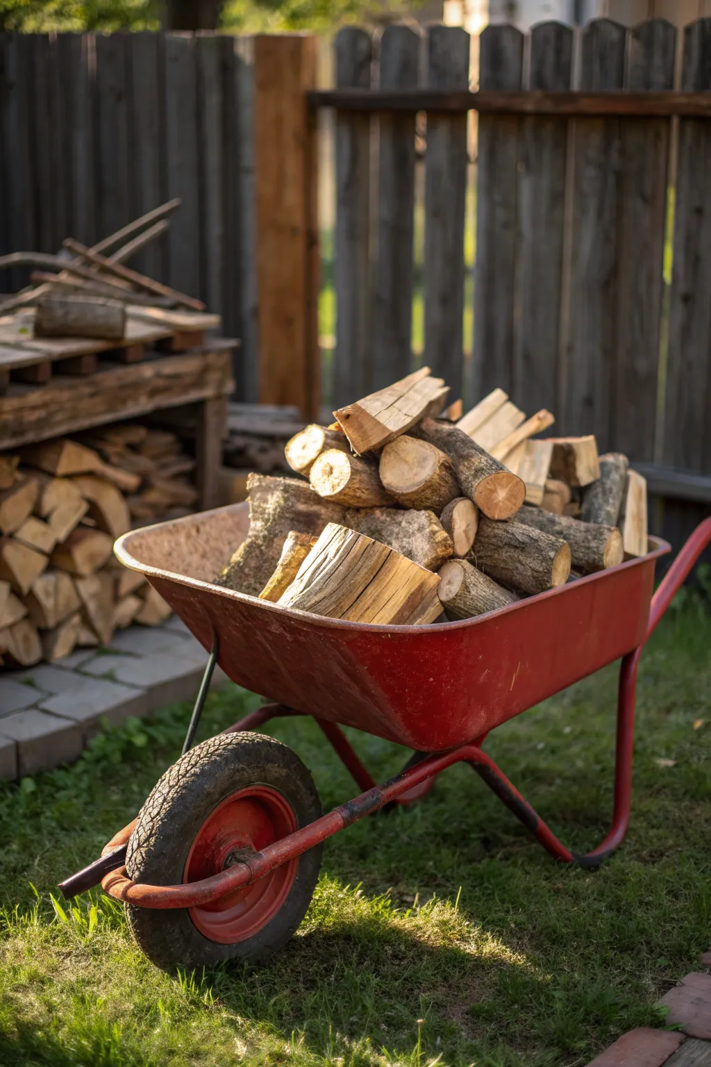 Effortlessly stylish and practical—transform your wood-stacking routine with a vintage wheelbarrow wonder.