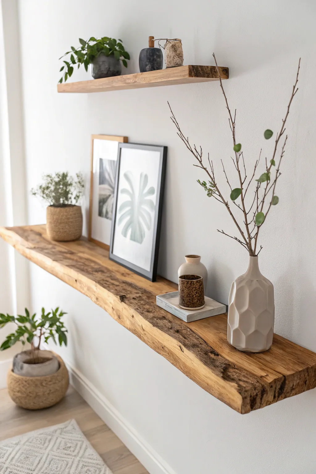 Elevate your space with the natural elegance of a live edge wood shelf.