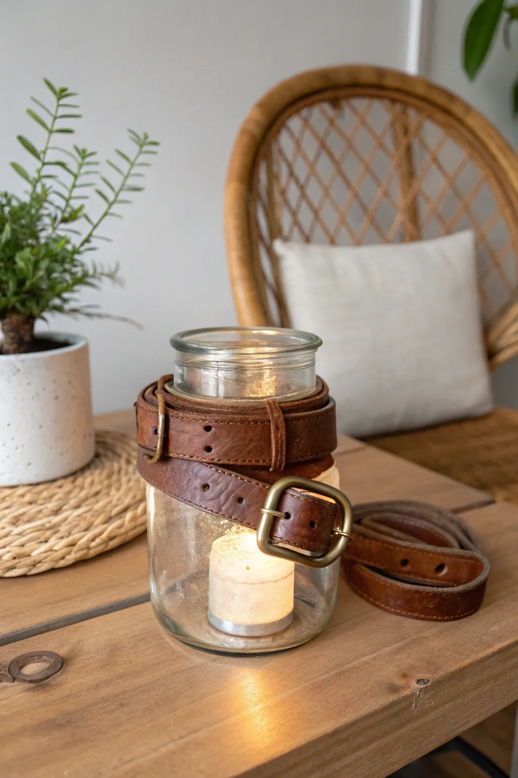 Transform your spaces with rustic elegance: DIY Leather Belt Lanterns.