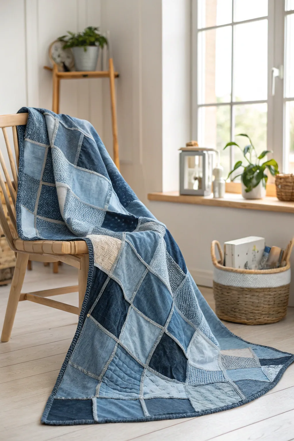 Wrap yourself in memories with this handcrafted denim quilt, where every patch tells a story. #MemoryQuilt #CraftedWithLove