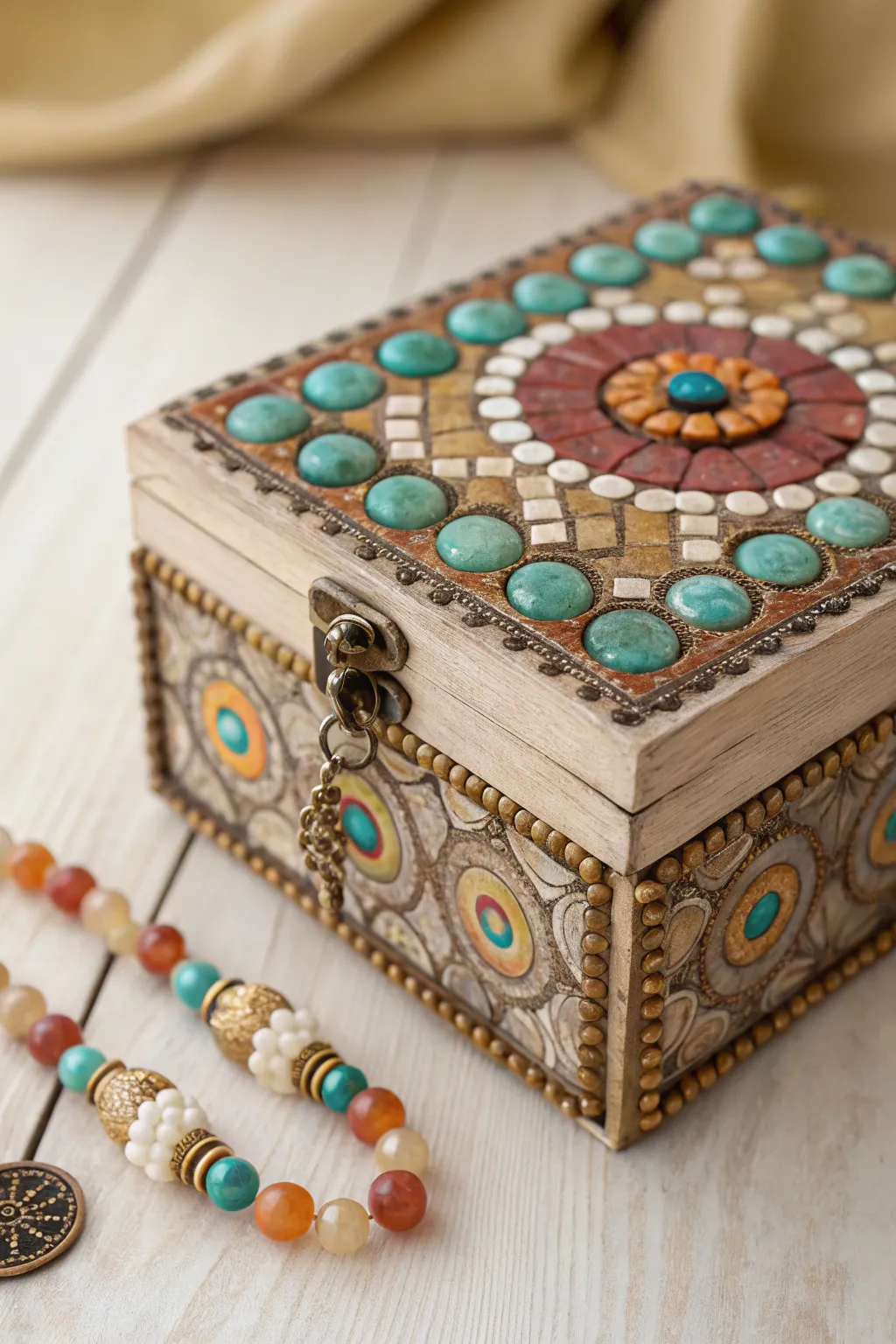 Elevate your space with a bead-adorned jewelry box, where boho charm meets minimalist elegance.