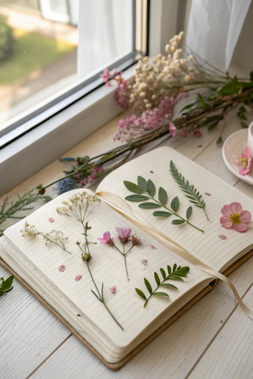 Bring nature's gentle touch into your journal with pressed flowers, connecting your creativity to the world around you.