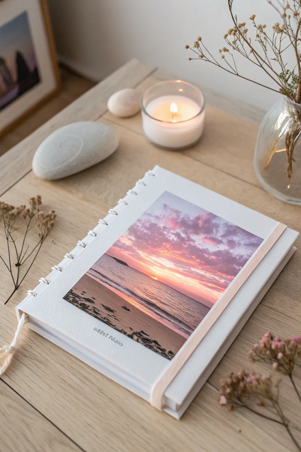 Capture the calming essence of a sunset with this nature-inspired journal cover. Perfect for moments of reflection and creativity.