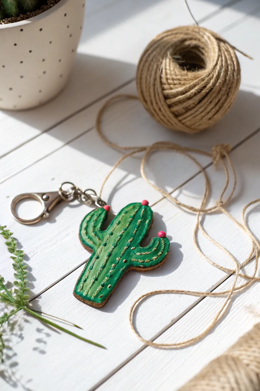 Bring a smile to your everyday with this whimsical clay cactus keyring!