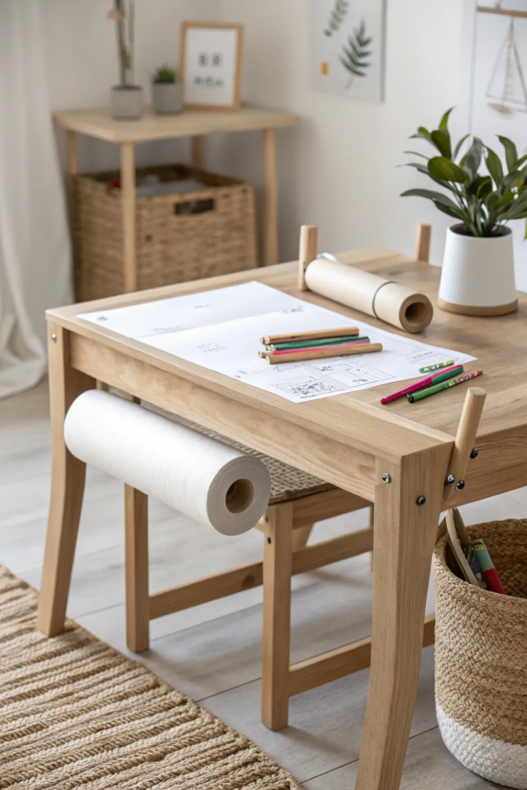 Unleash creativity effortlessly with this charming craft table featuring an integrated paper roll—perfect for little artists ready to create their next masterpiece!