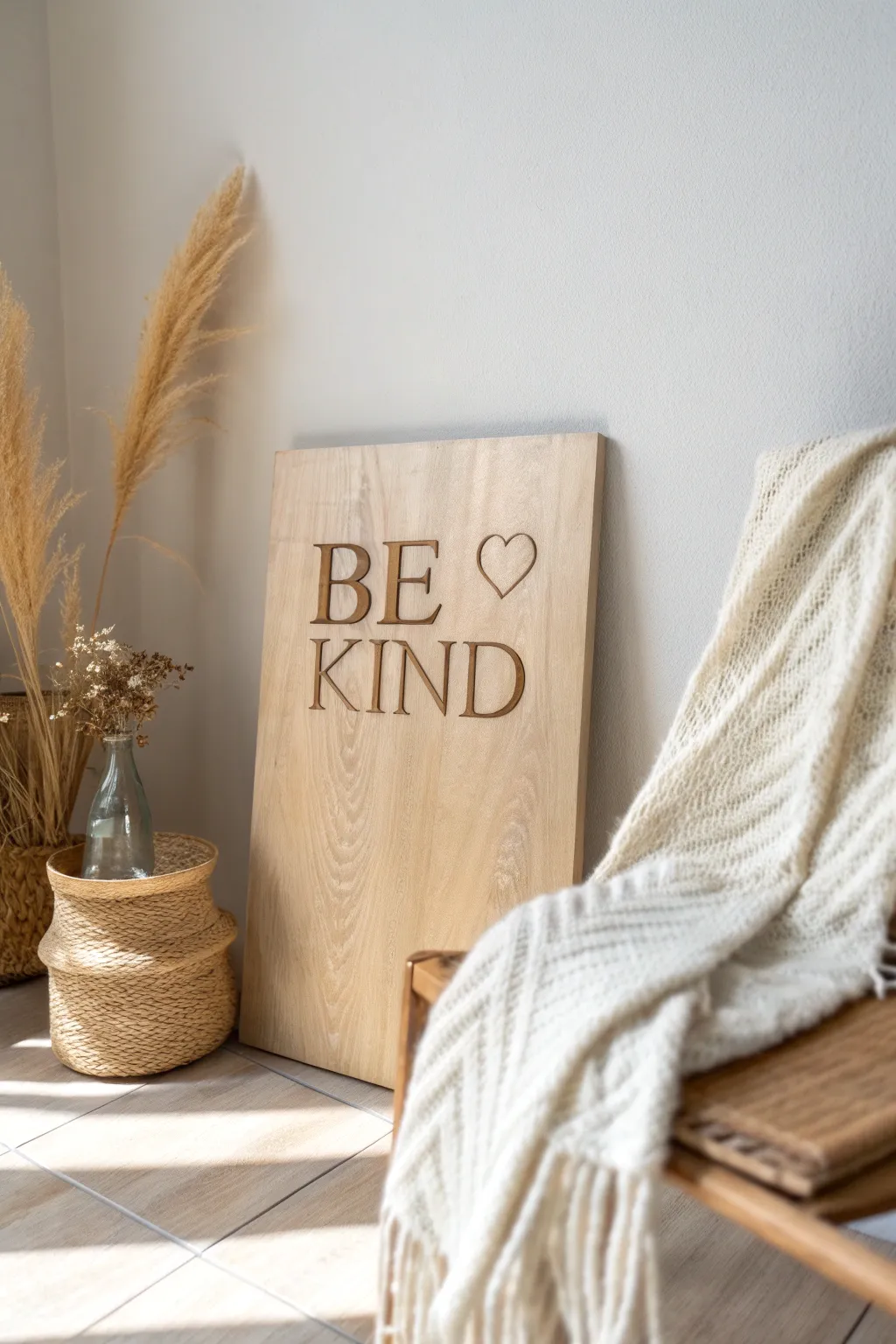 Embrace simplicity with a handcrafted 'Be Kind' sign – a gentle reminder to let kindness shine in your space.